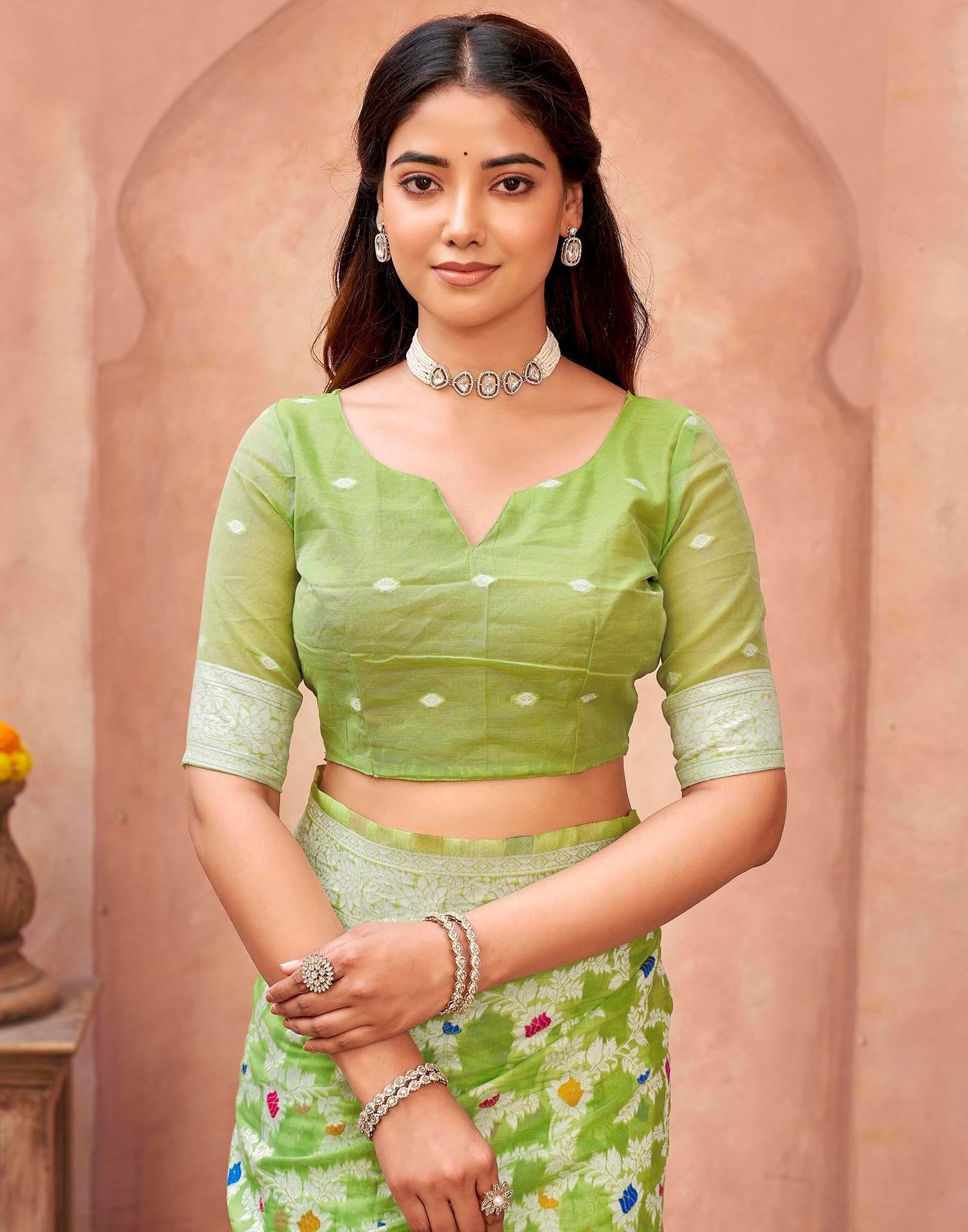 Pista Green Chanderi Woven Saree