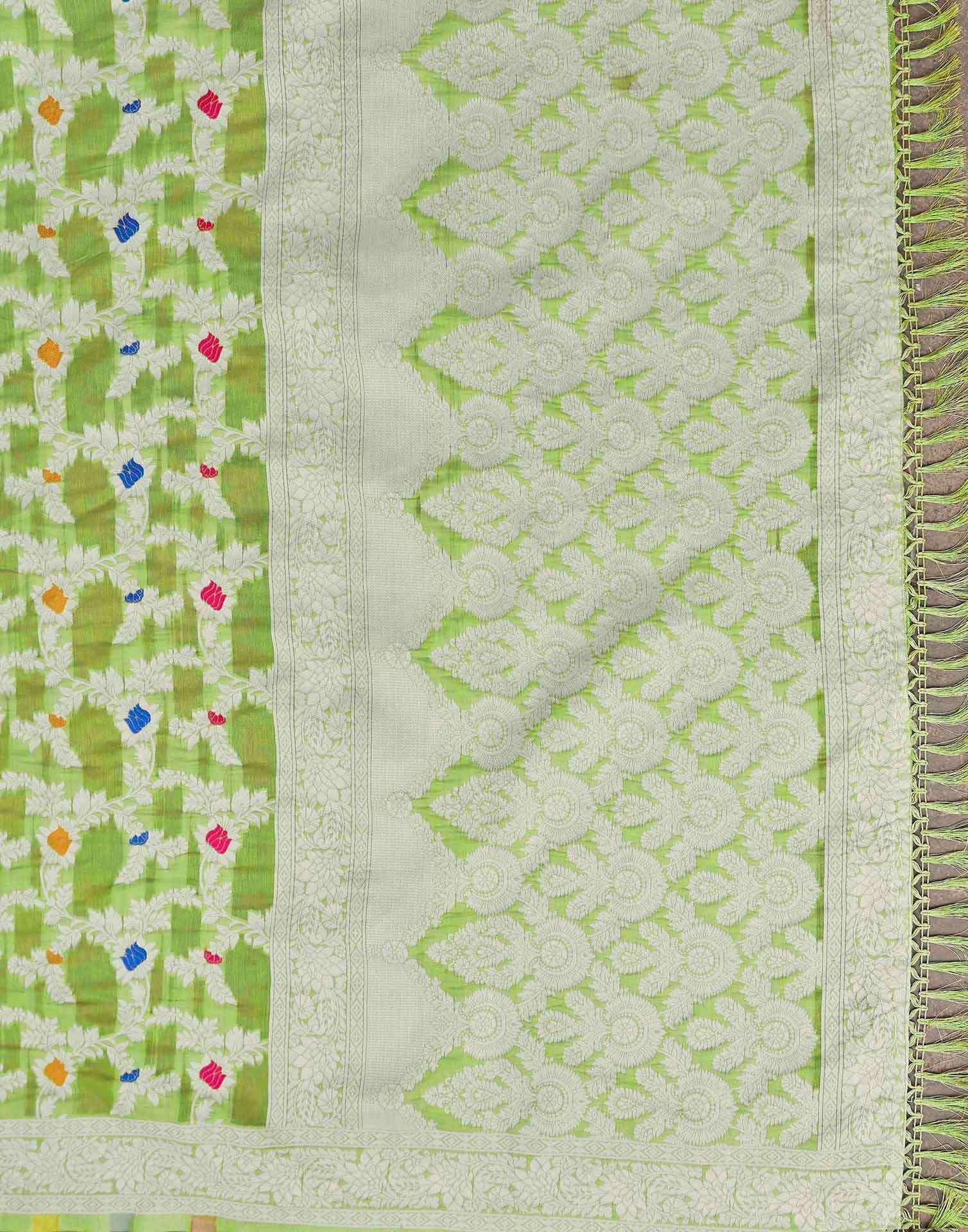 Pista Green Chanderi Woven Saree