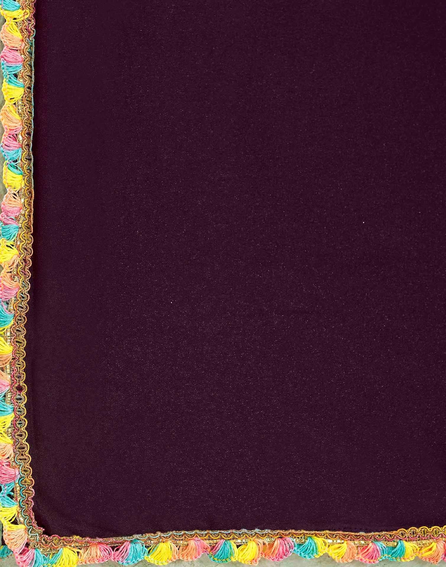 Wine Georgette Embroidery Lace Saree