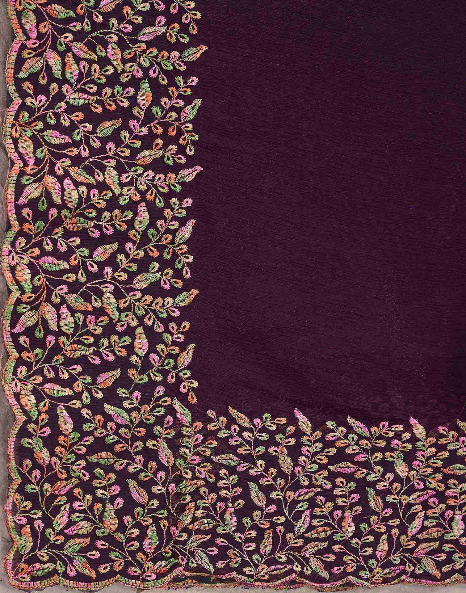 Wine Chiffon Embroidery Saree
