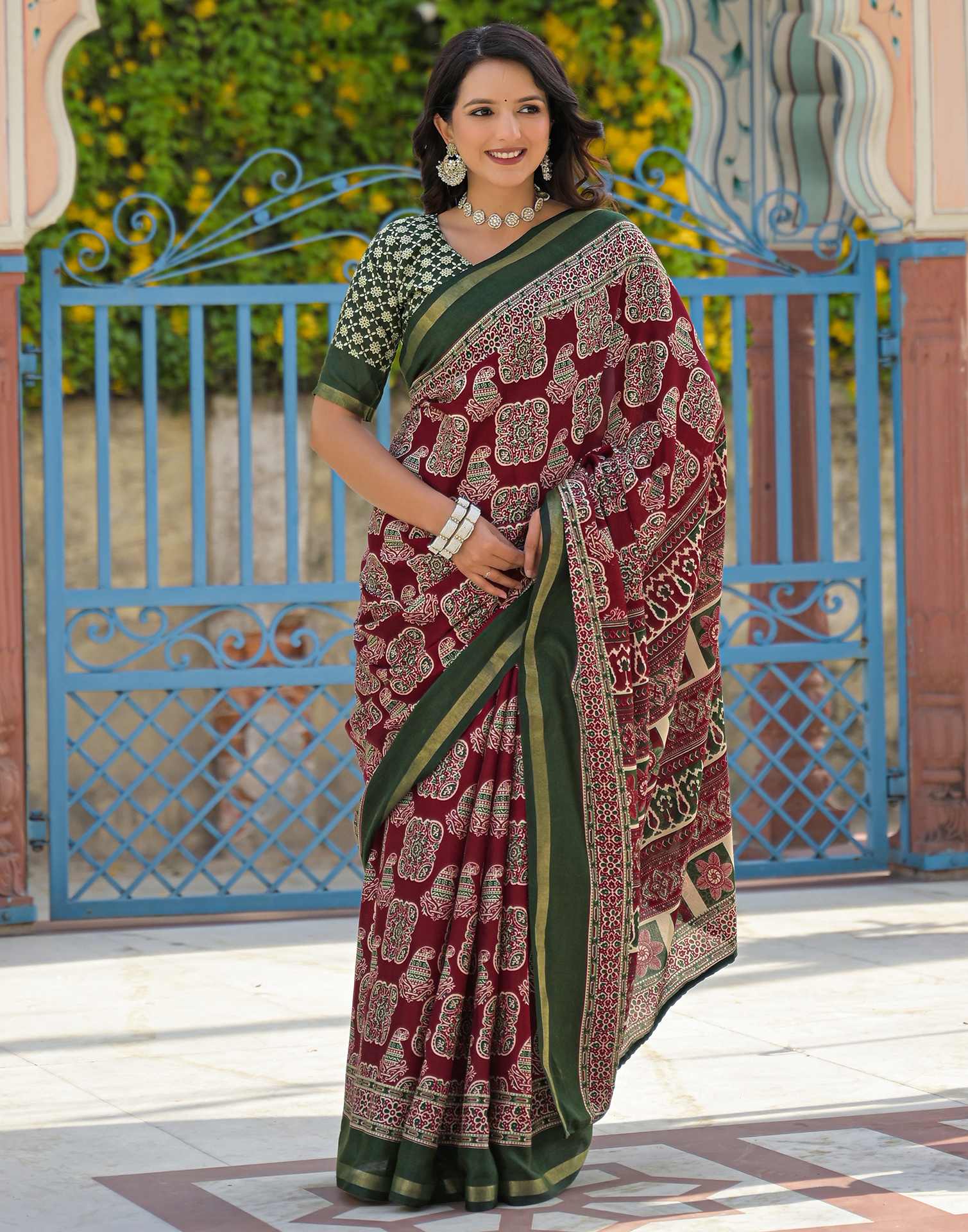 Maroon Silk Printed Saree
