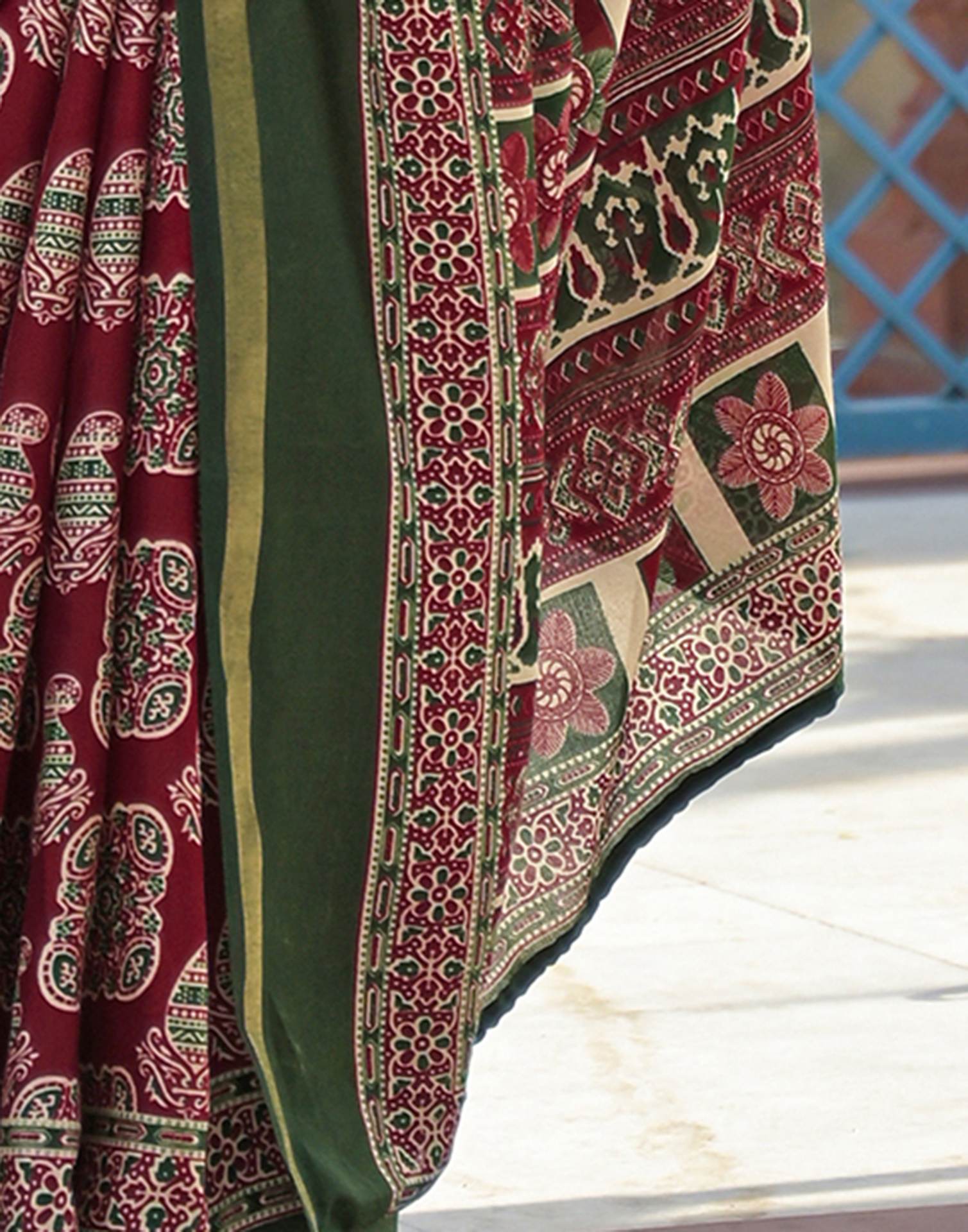 Maroon Silk Printed Saree
