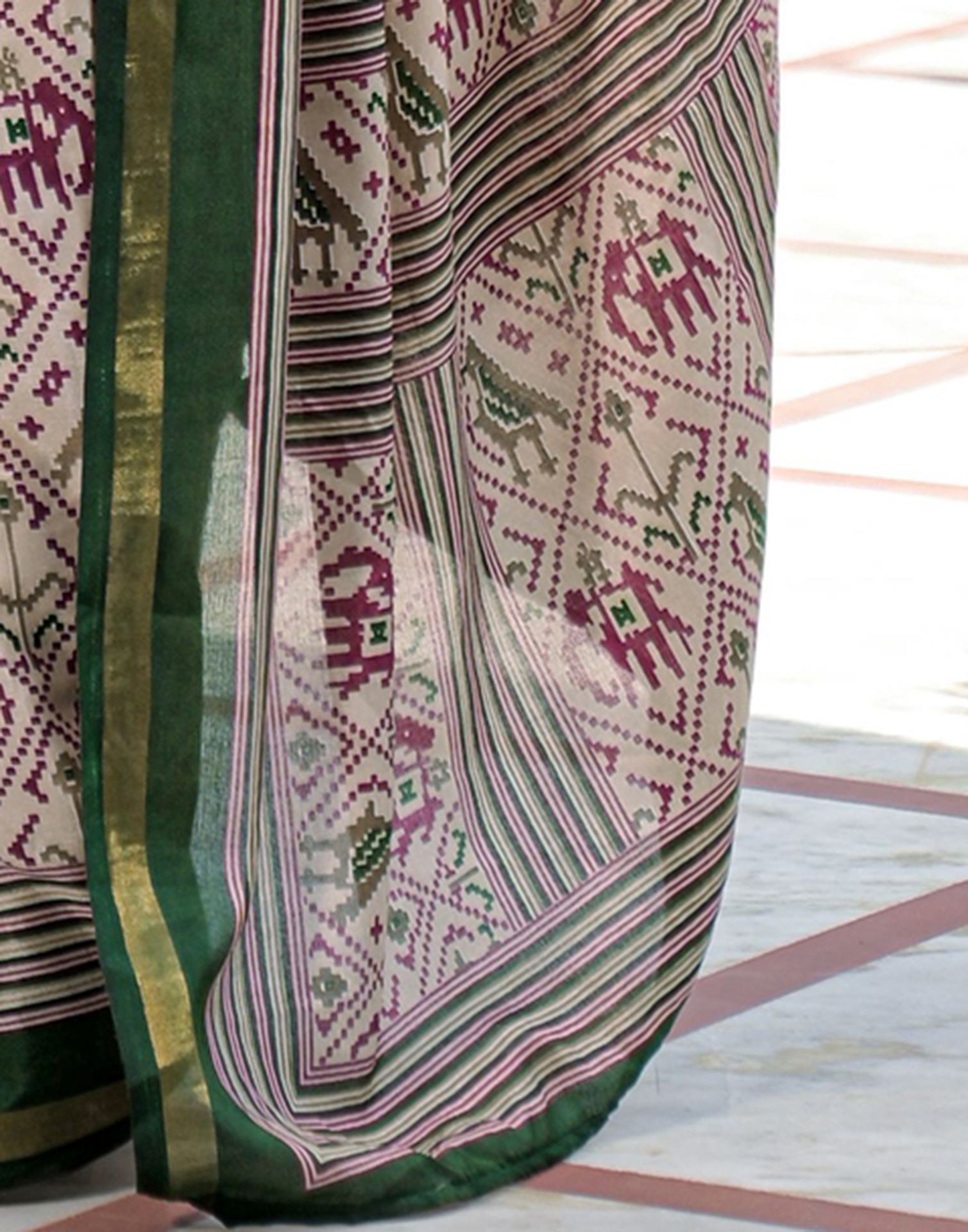Dusty Beige Silk Ikkat Printed Saree