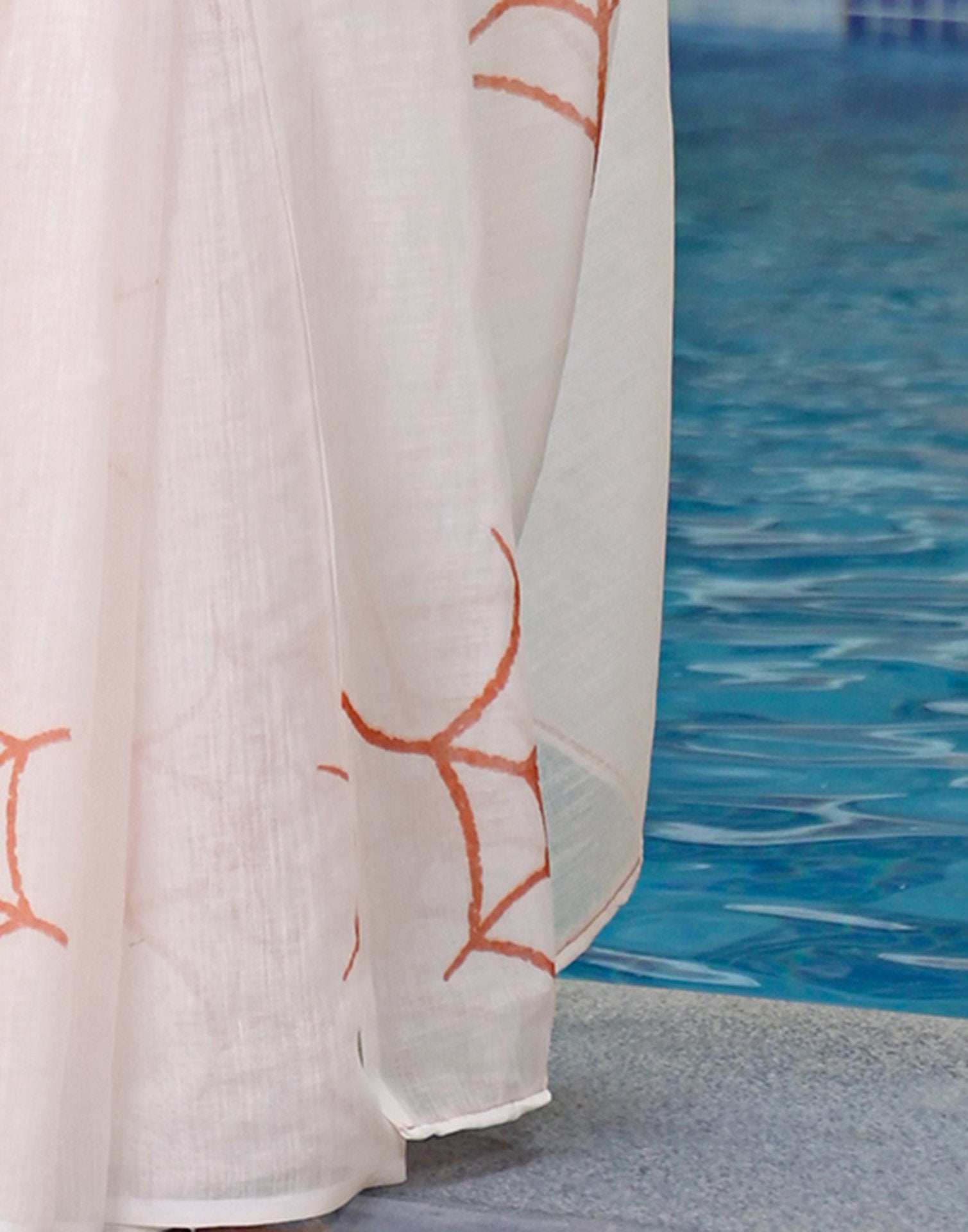 Off White Linen Printed Saree