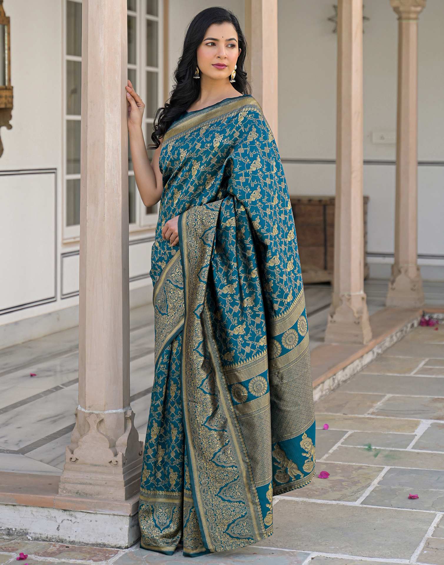 Peacock Blue Silk Woven Banarasi Saree