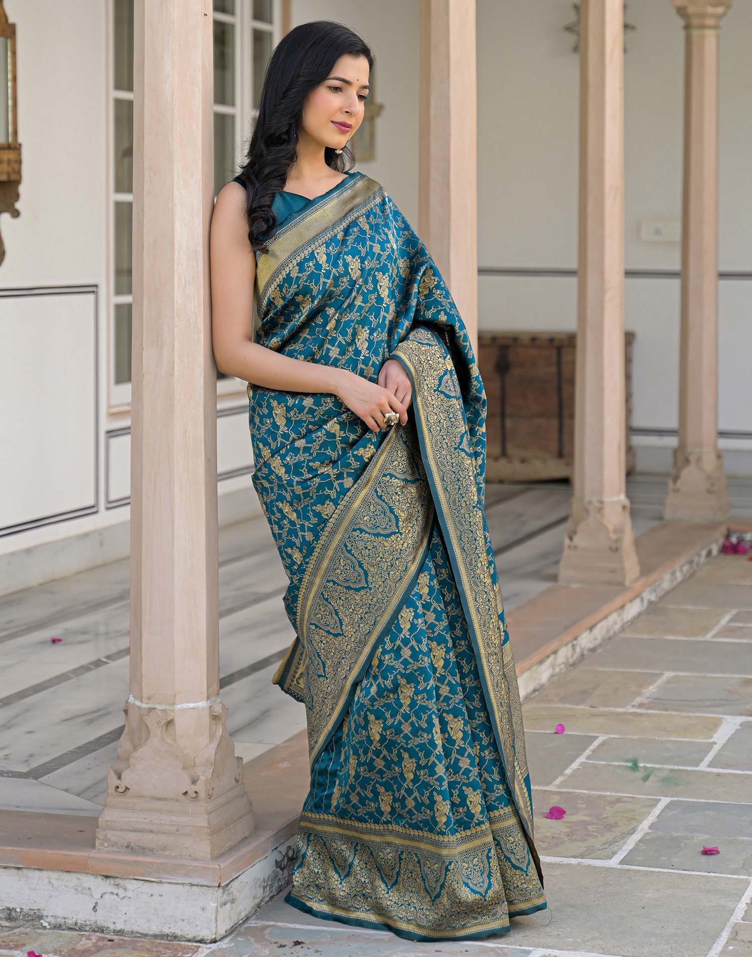 Peacock Blue Silk Woven Banarasi Saree