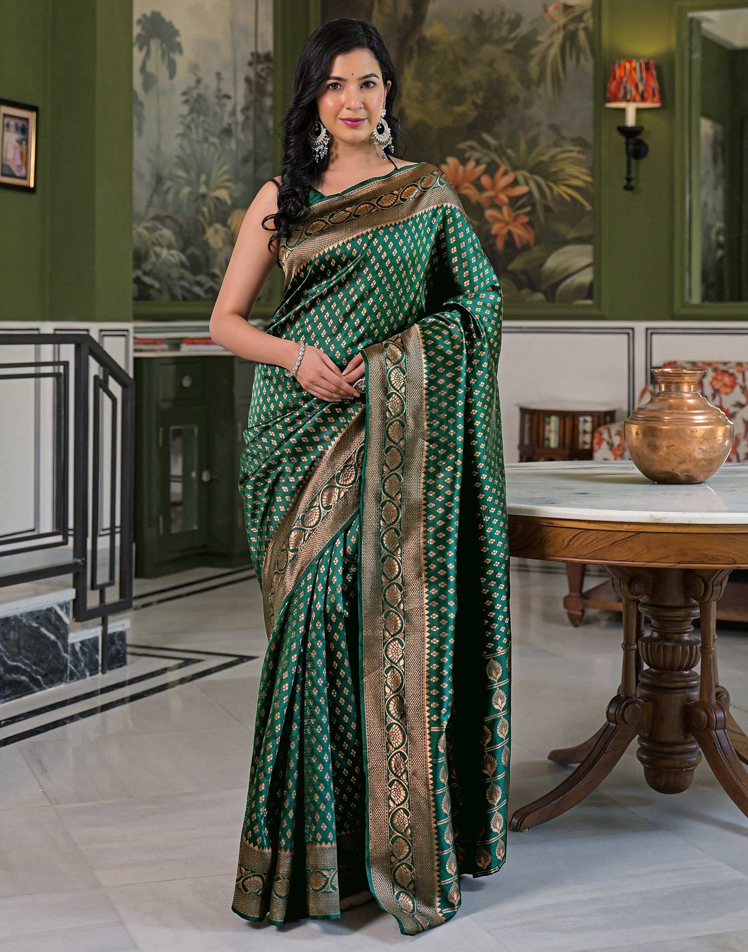 Dark Green Silk Woven Banarasi Saree