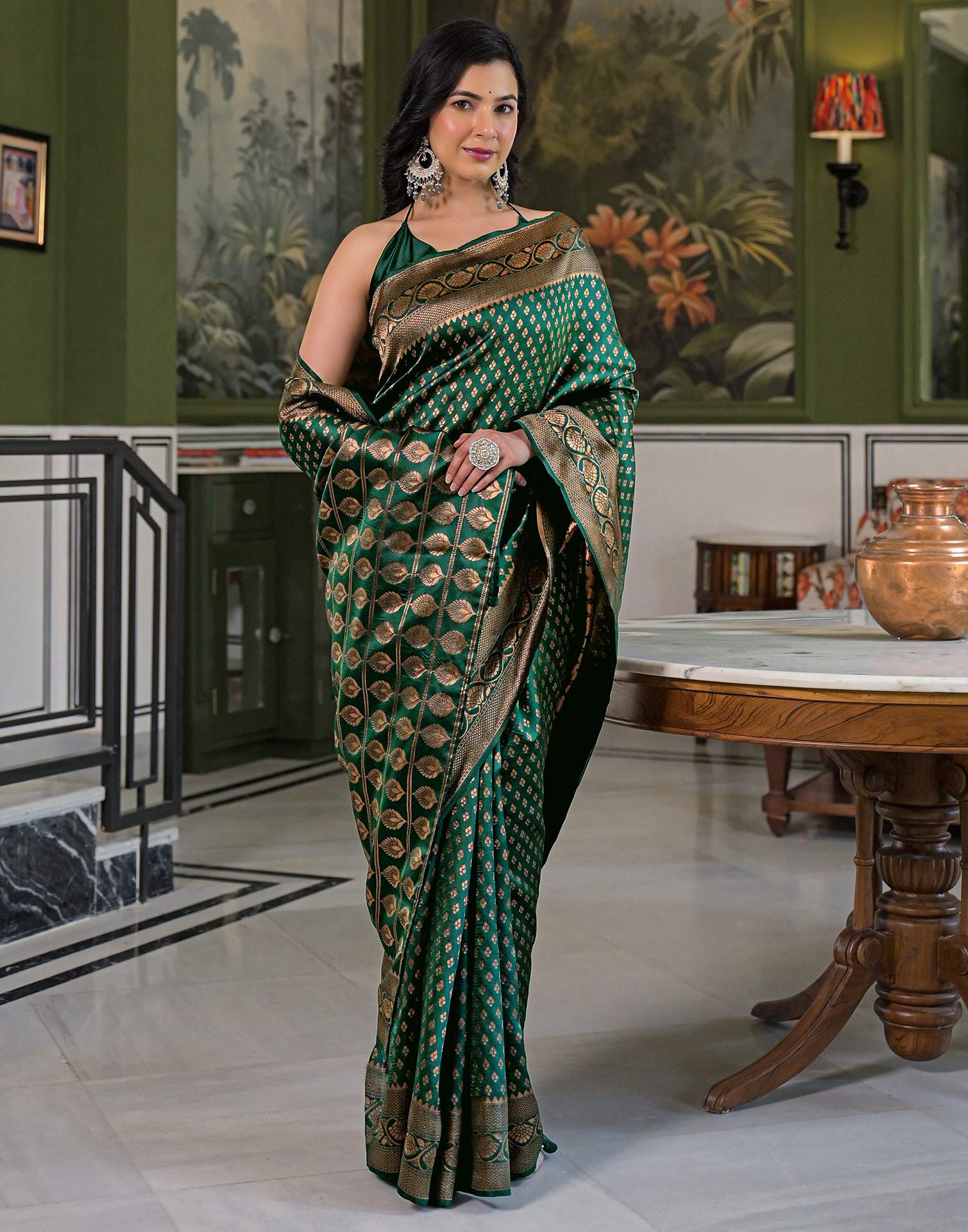 Dark Green Silk Woven Banarasi Saree