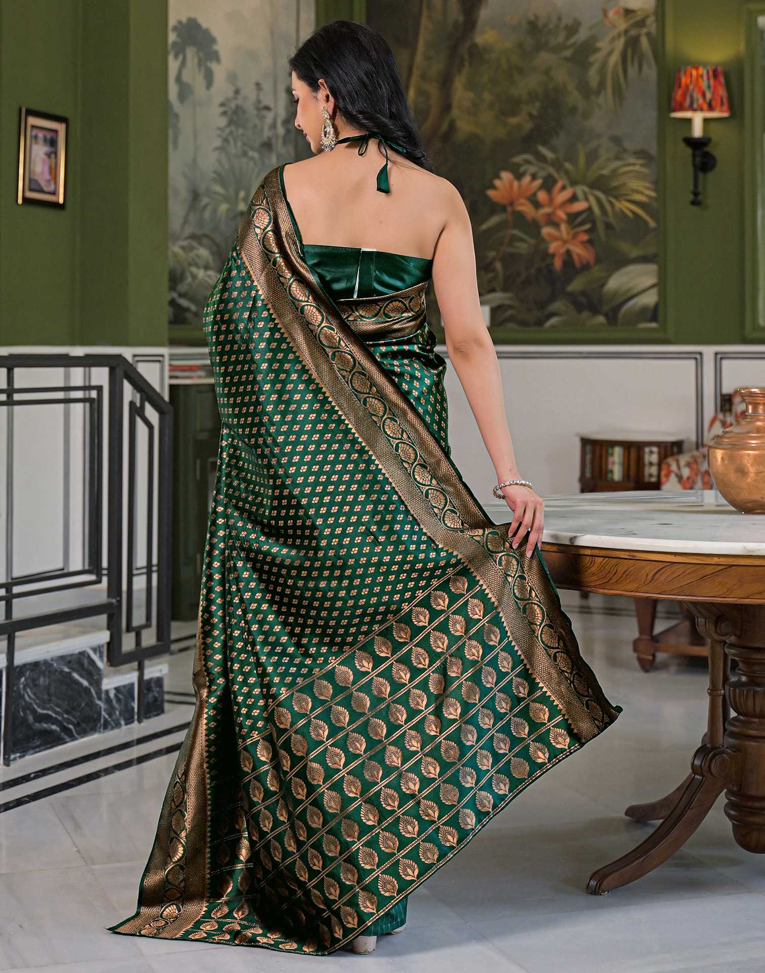 Dark Green Silk Woven Banarasi Saree