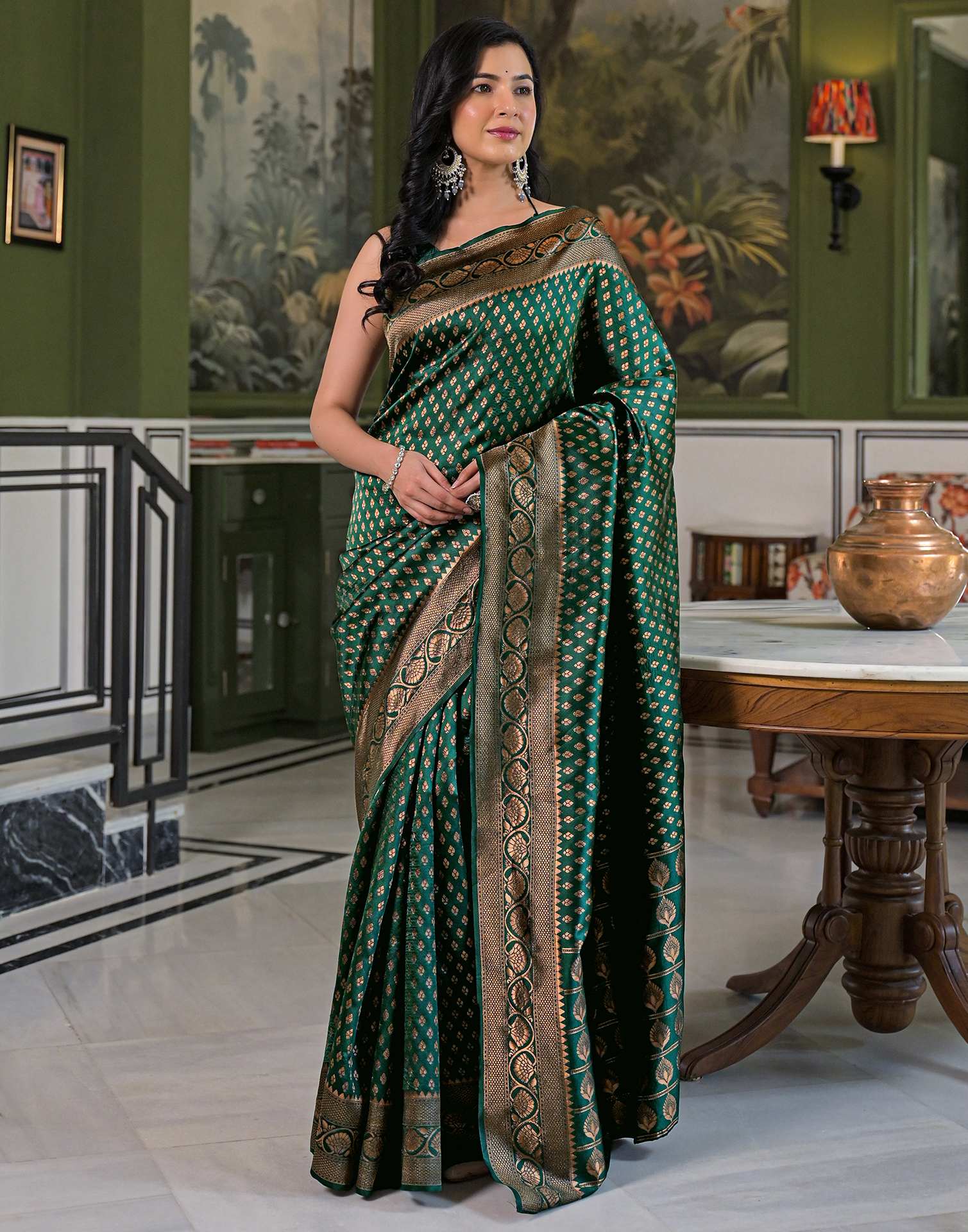 Dark Green Silk Woven Banarasi Saree