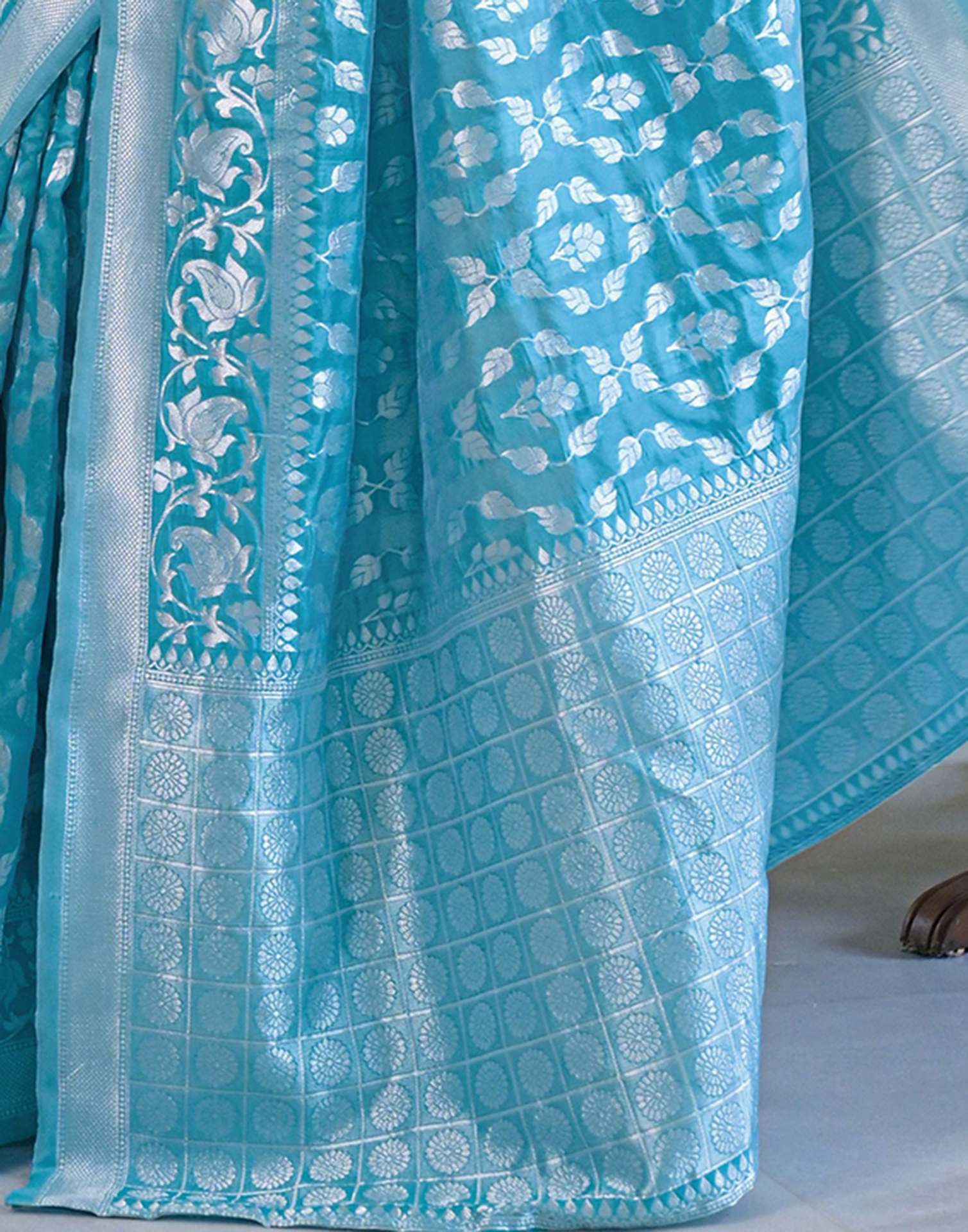 Sky Blue Silk Woven Bananrasi Saree