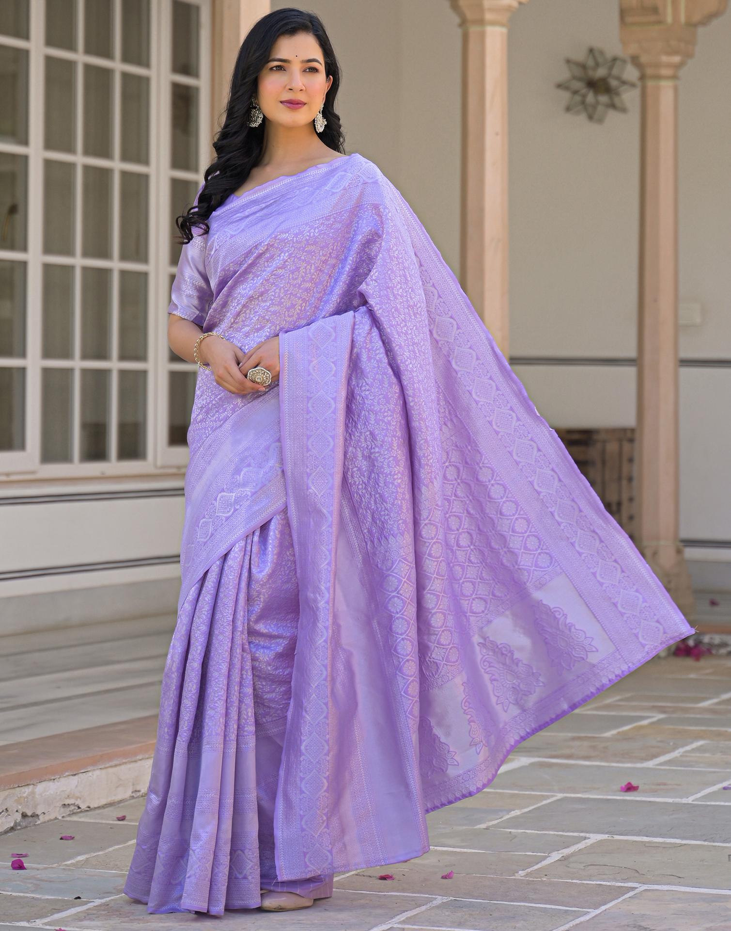 Light Purple Silk Woven Bananrasi Saree