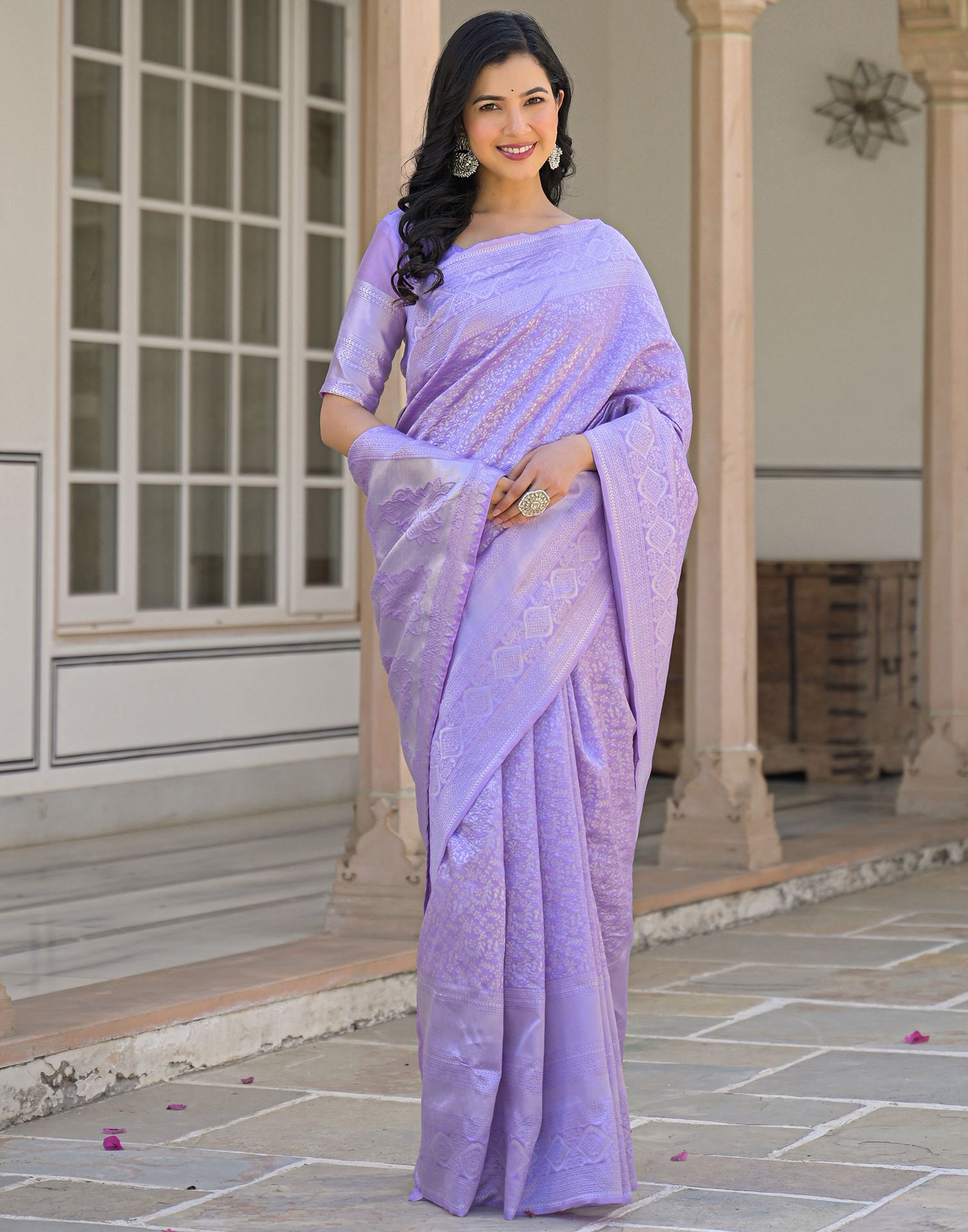 Light Purple Silk Woven Bananrasi Saree