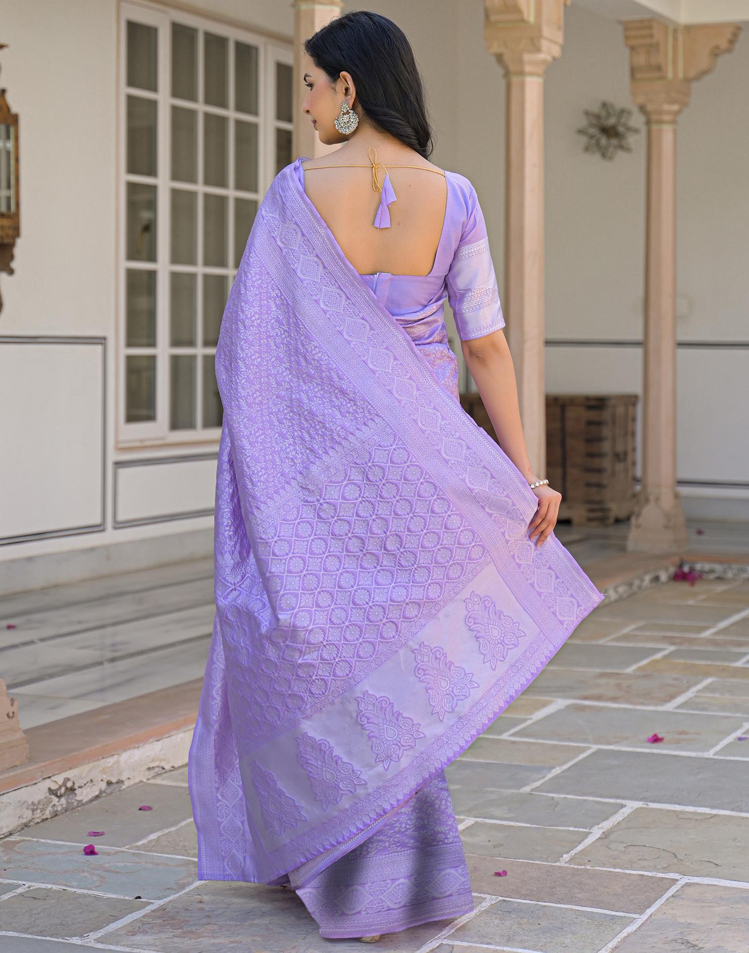 Light Purple Silk Woven Bananrasi Saree