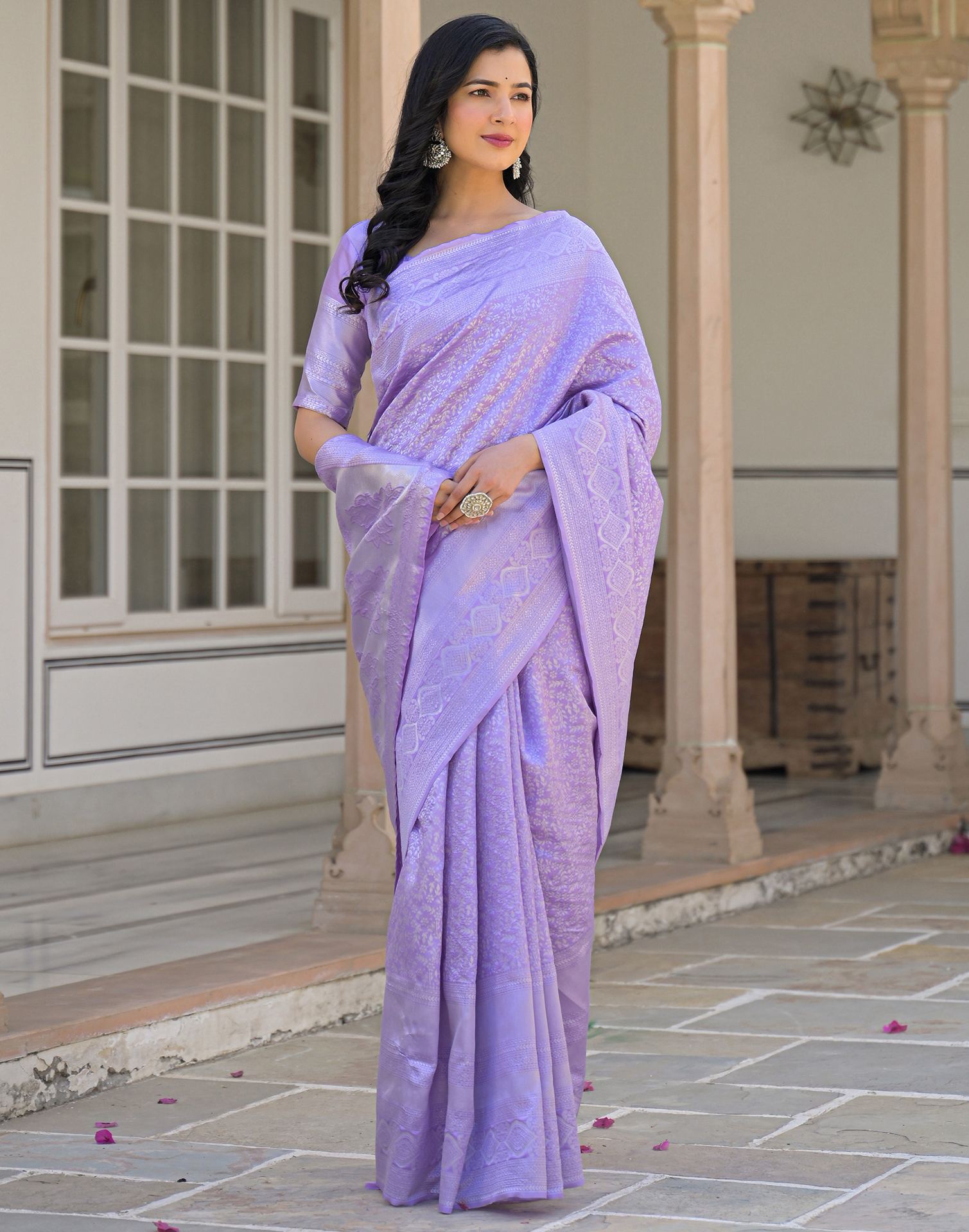 Light Purple Silk Woven Bananrasi Saree