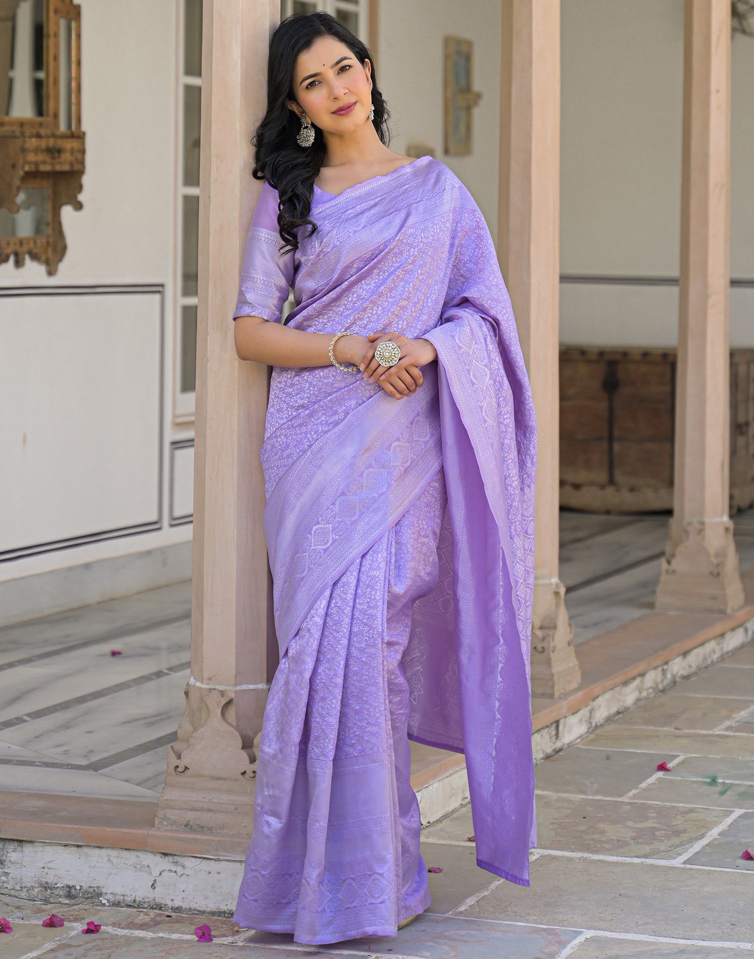Light Purple Silk Woven Bananrasi Saree