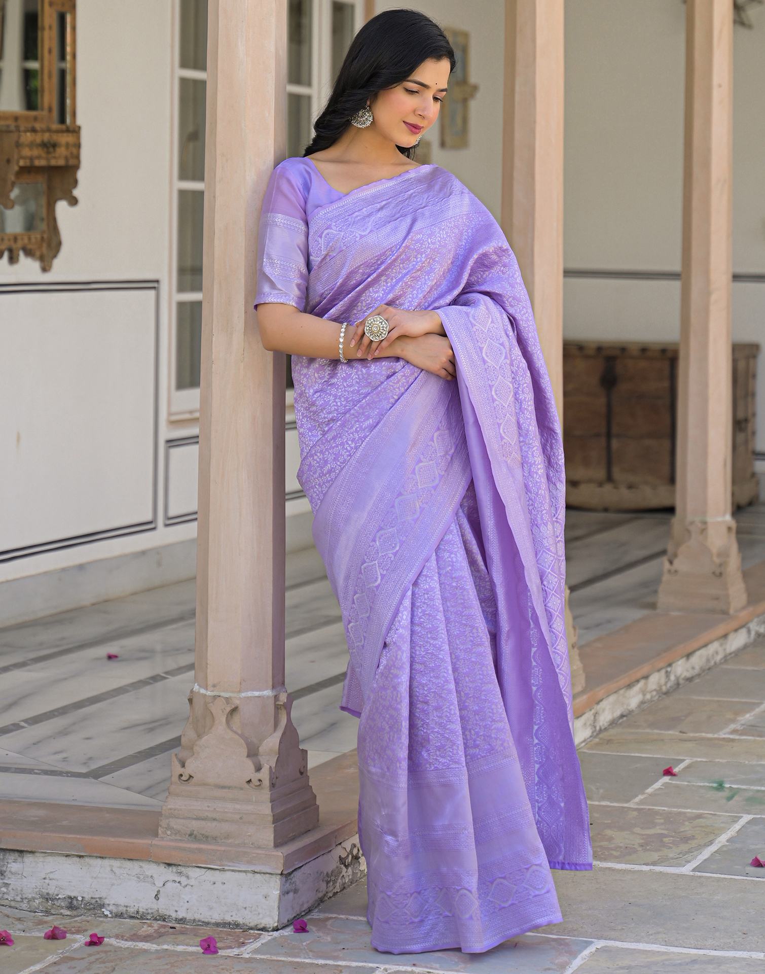 Light Purple Silk Woven Bananrasi Saree