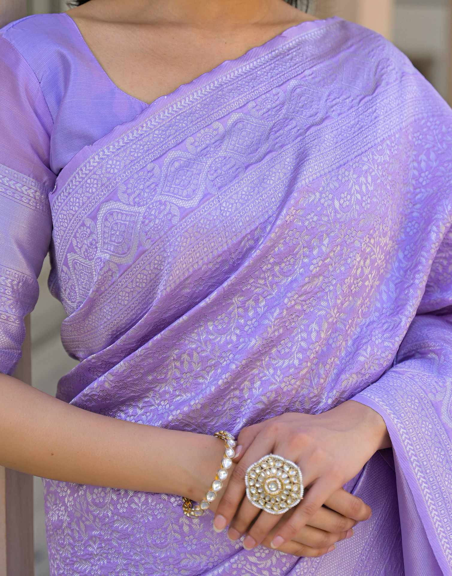 Light Purple Silk Woven Bananrasi Saree