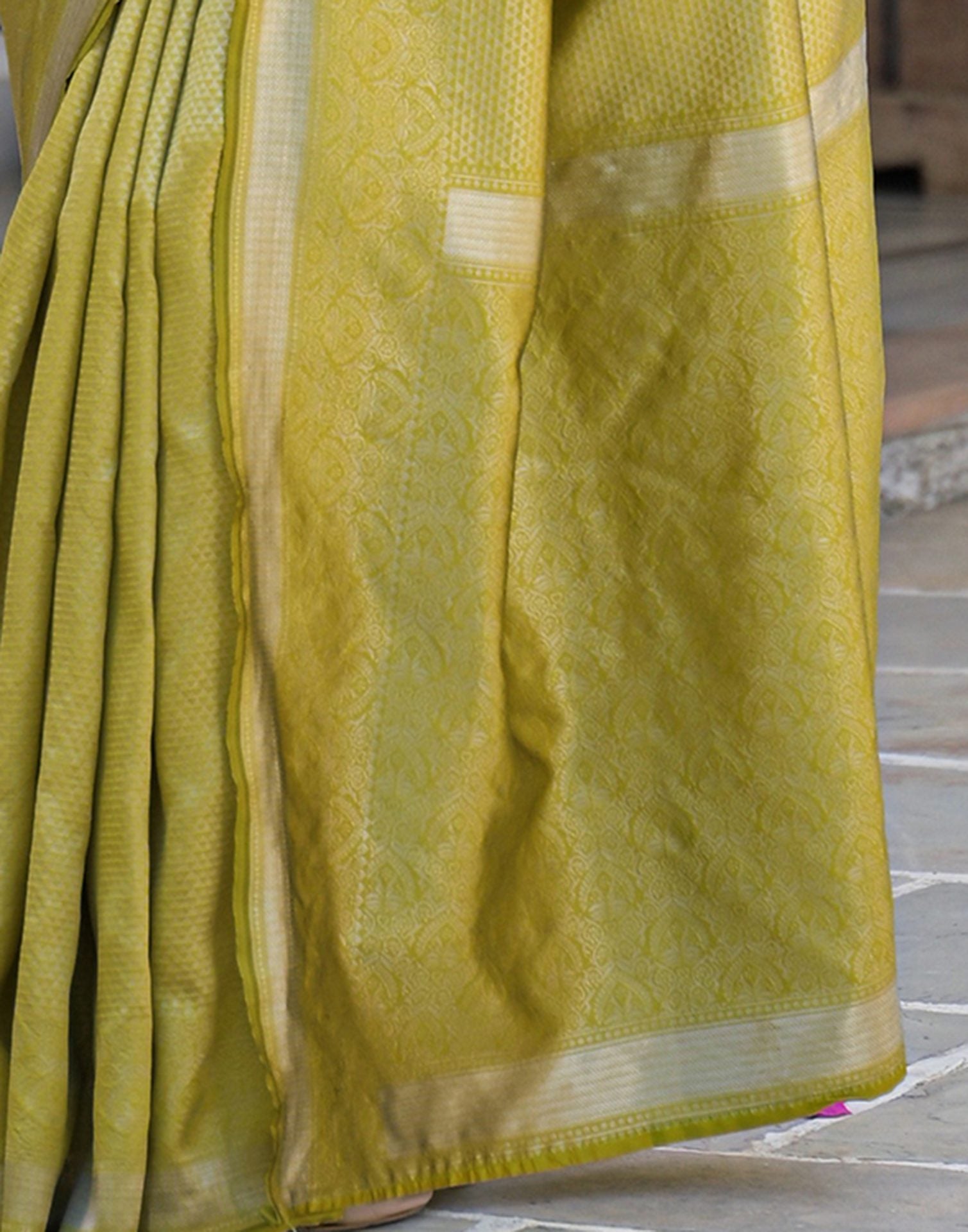 Olive Green Silk Woven Bananrasi Saree
