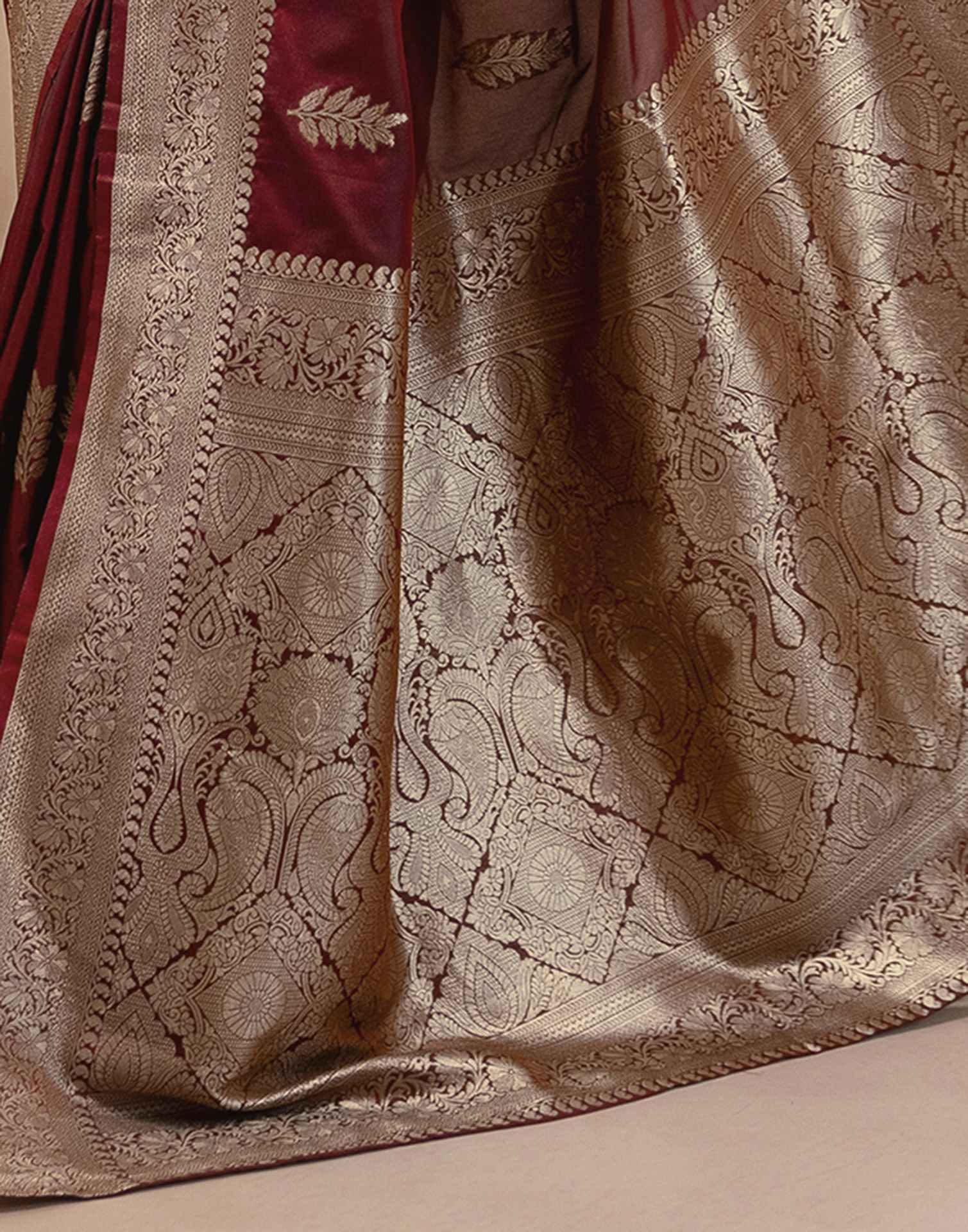 Dark Maroon Silk Woven Banarasi Saree