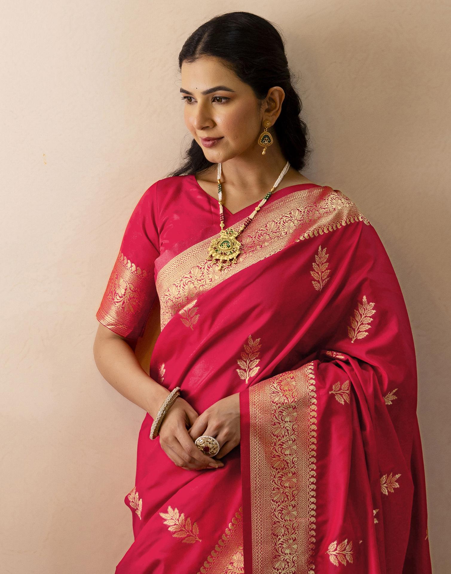 Pink Silk Woven Banarasi Saree