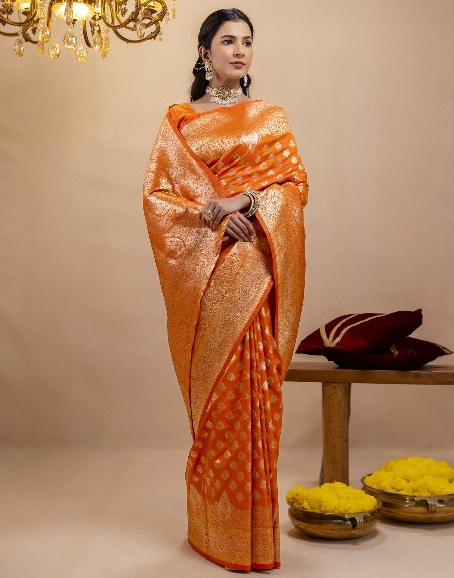 Orange Silk Woven Banarasi Saree