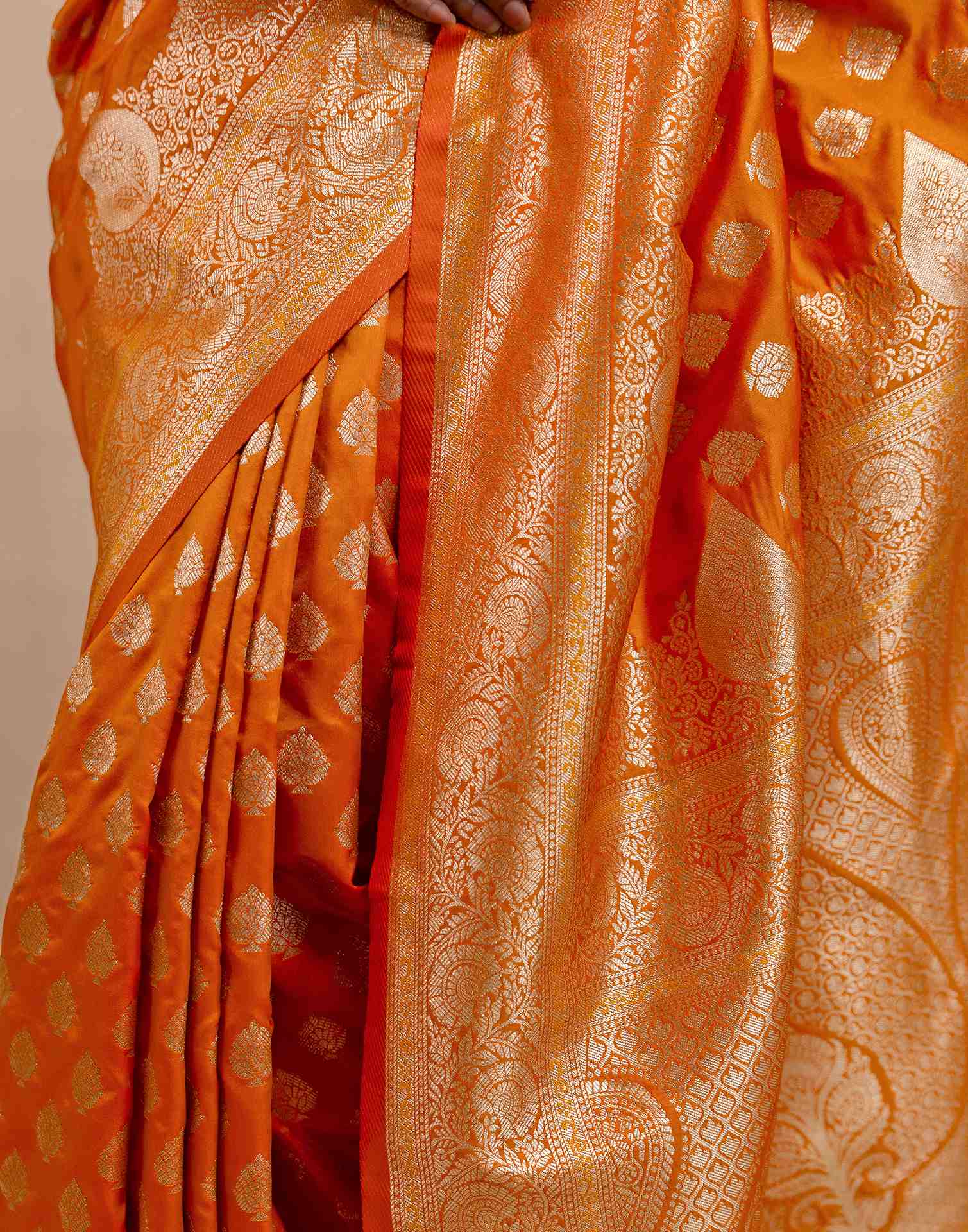 Orange Silk Woven Banarasi Saree