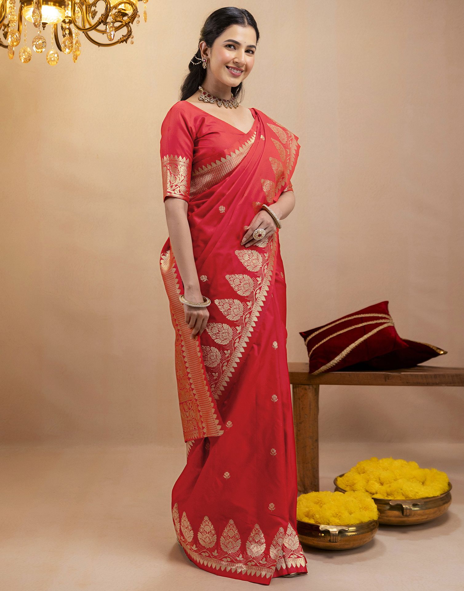 Red Silk Woven Banarasi Saree