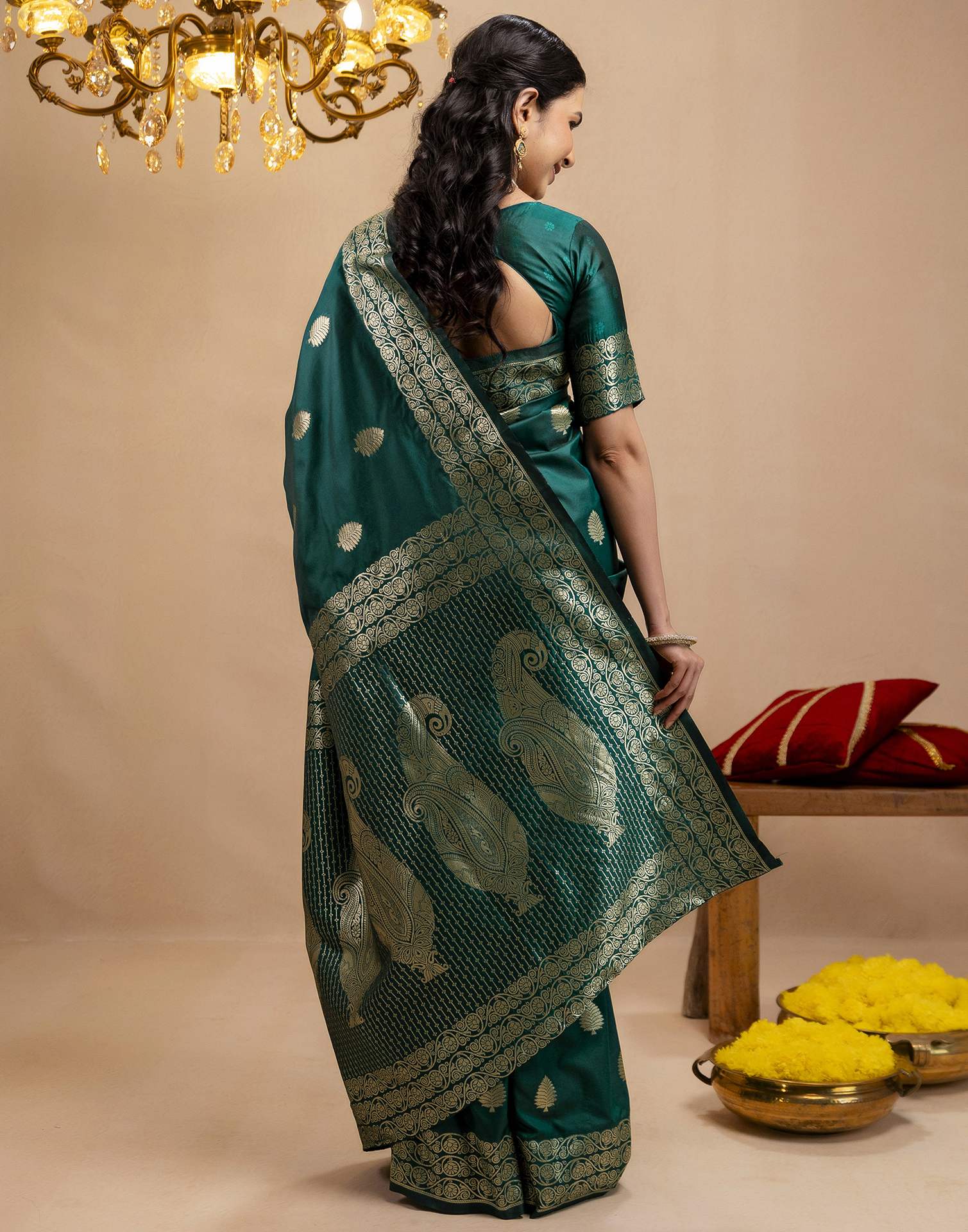 Rama Green Silk Woven Banarasi Saree