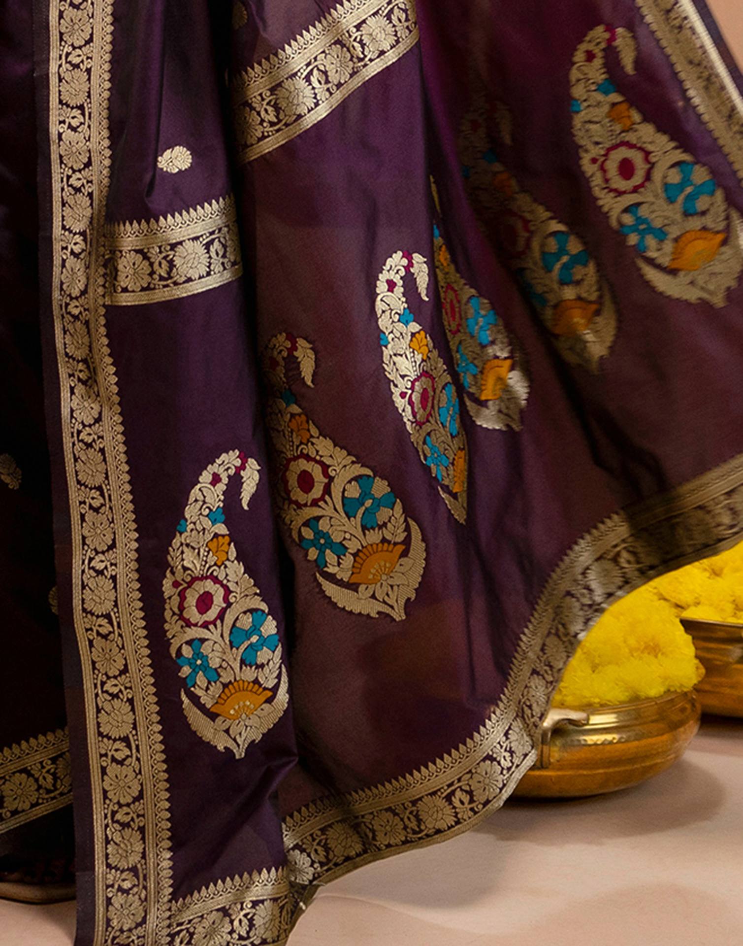 Dark Purple Silk Woven Banarasi Saree