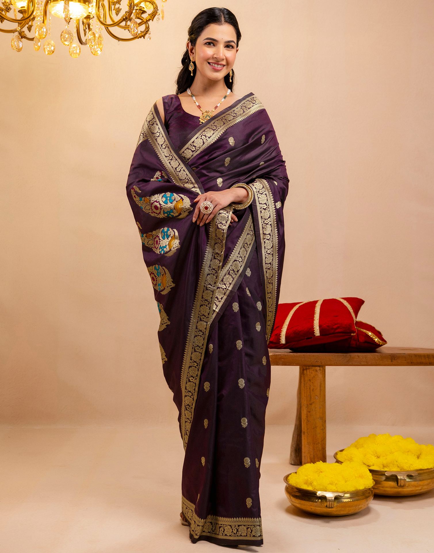 Dark Purple Silk Woven Banarasi Saree