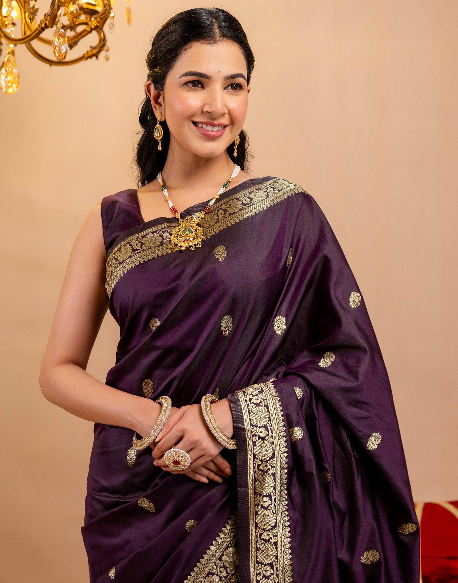 Dark Purple Silk Woven Banarasi Saree