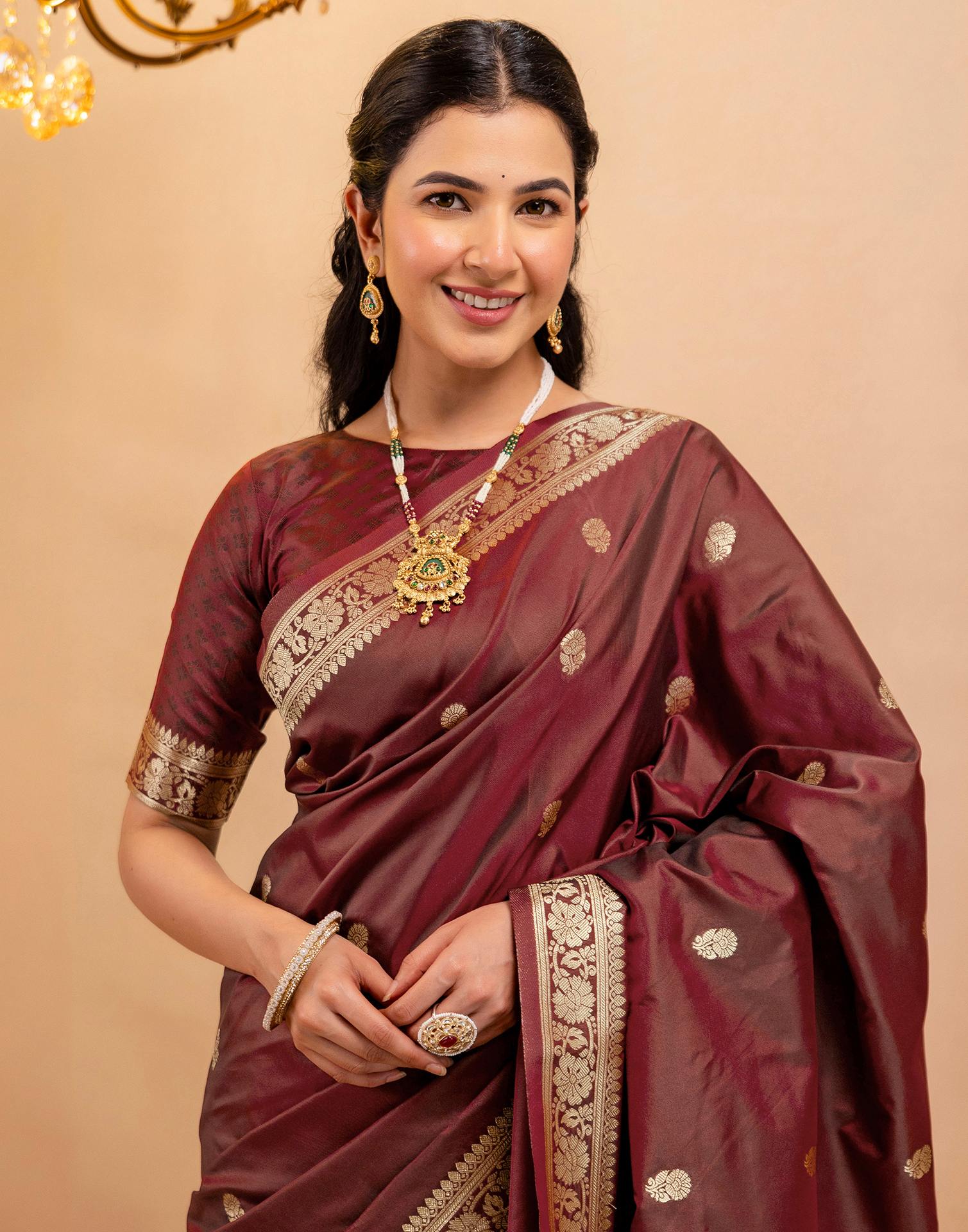 Maroon Silk Woven Banarasi Saree