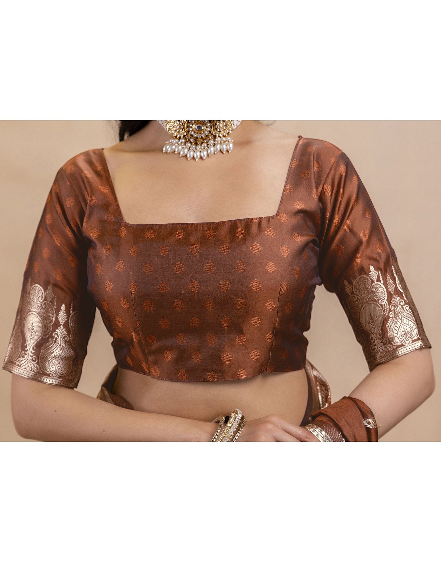 Brown Silk Woven Banarasi Saree