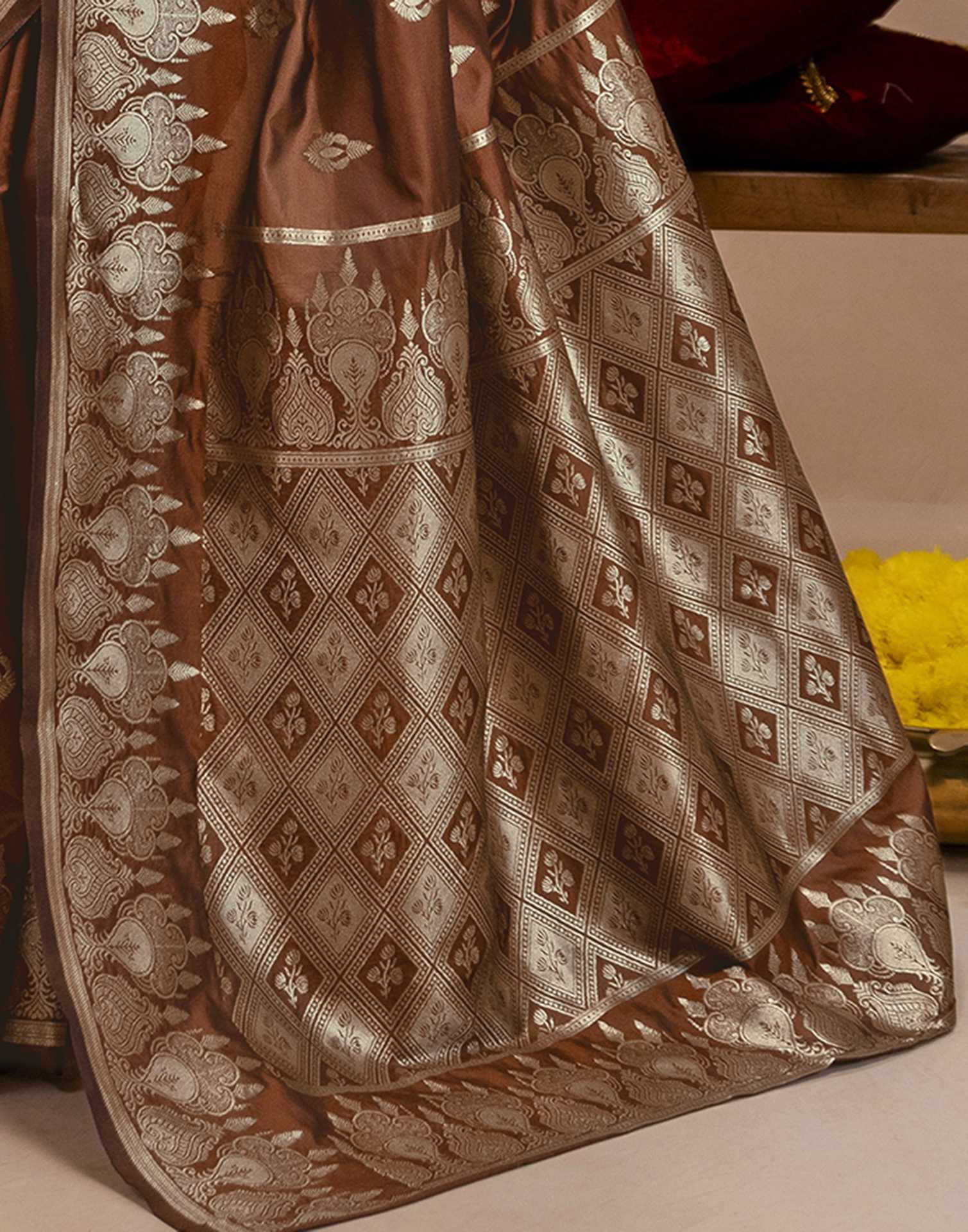 Brown Silk Woven Banarasi Saree