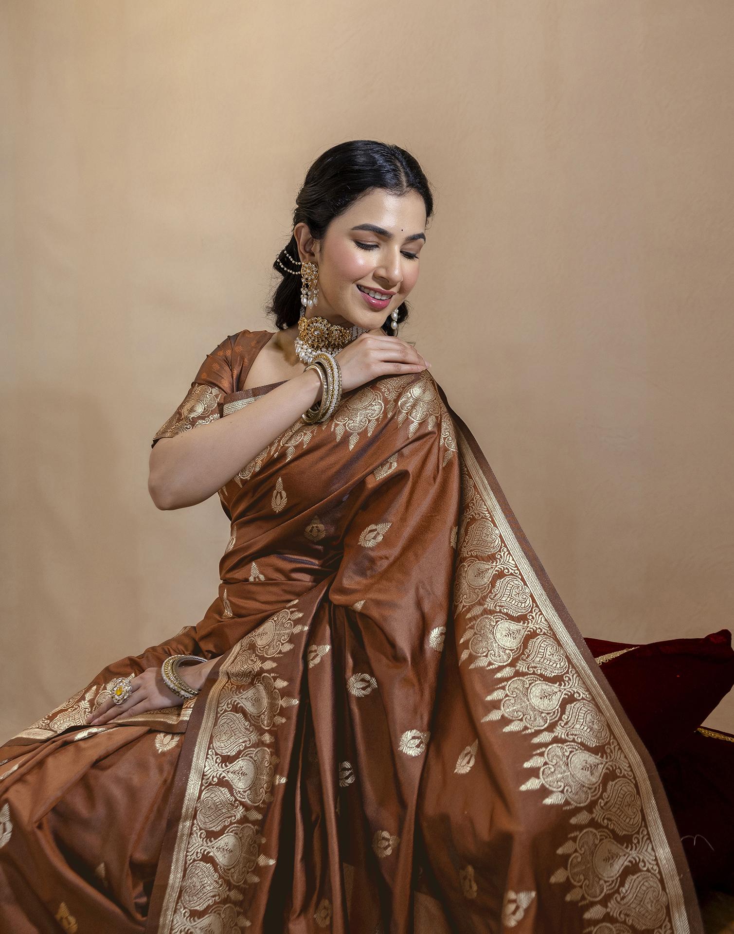 Brown Silk Woven Banarasi Saree