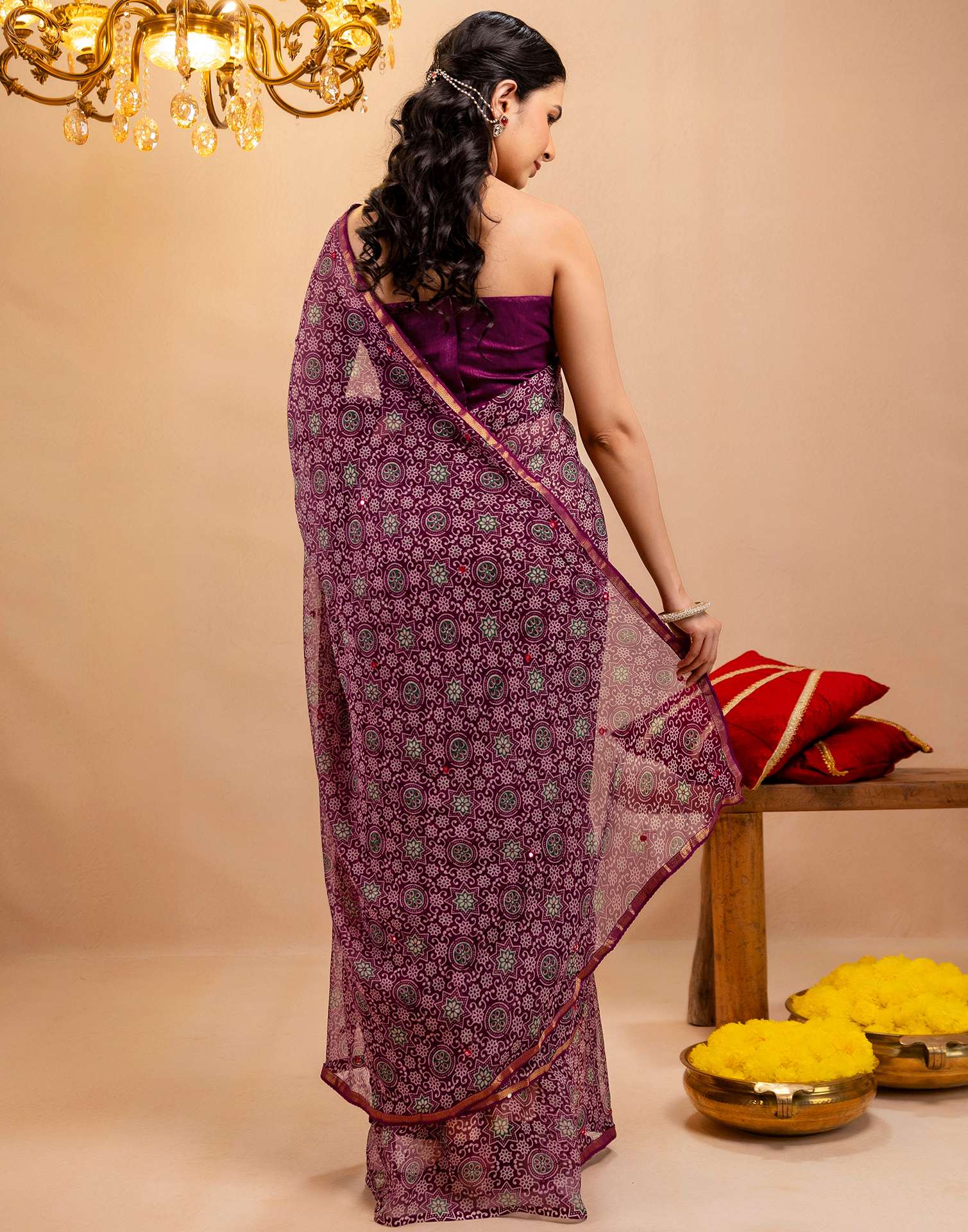Purple Chiffon Printed Saree