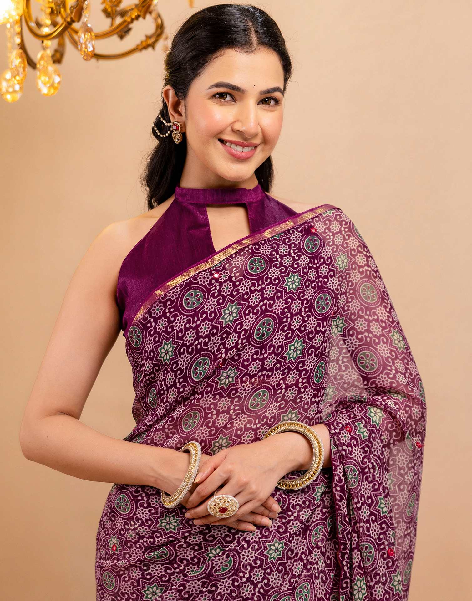 Purple Chiffon Printed Saree