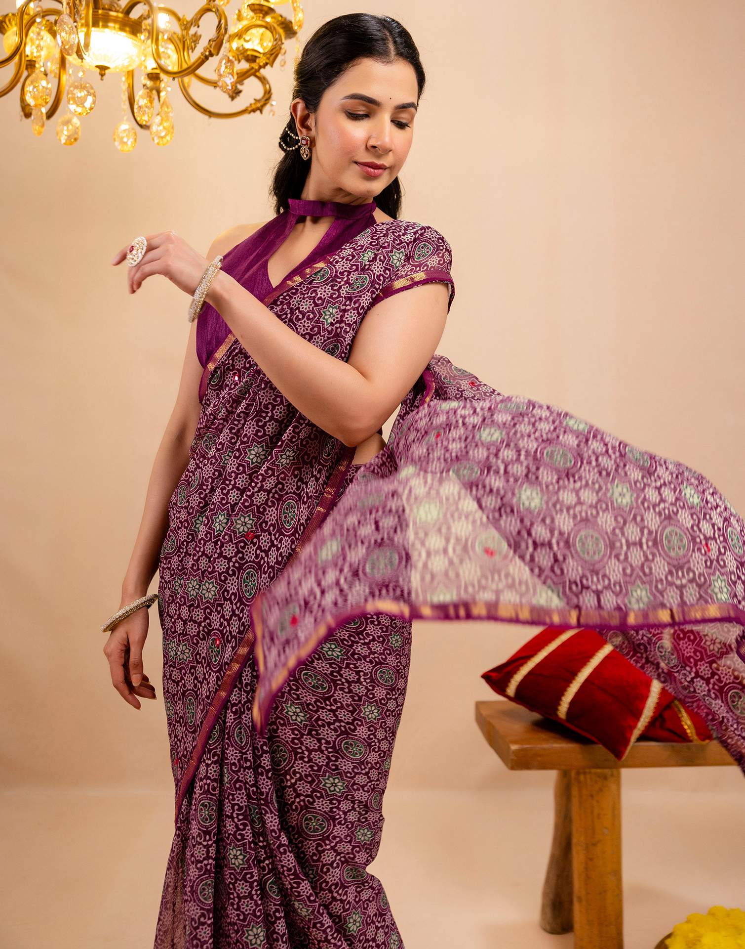Purple Chiffon Printed Saree