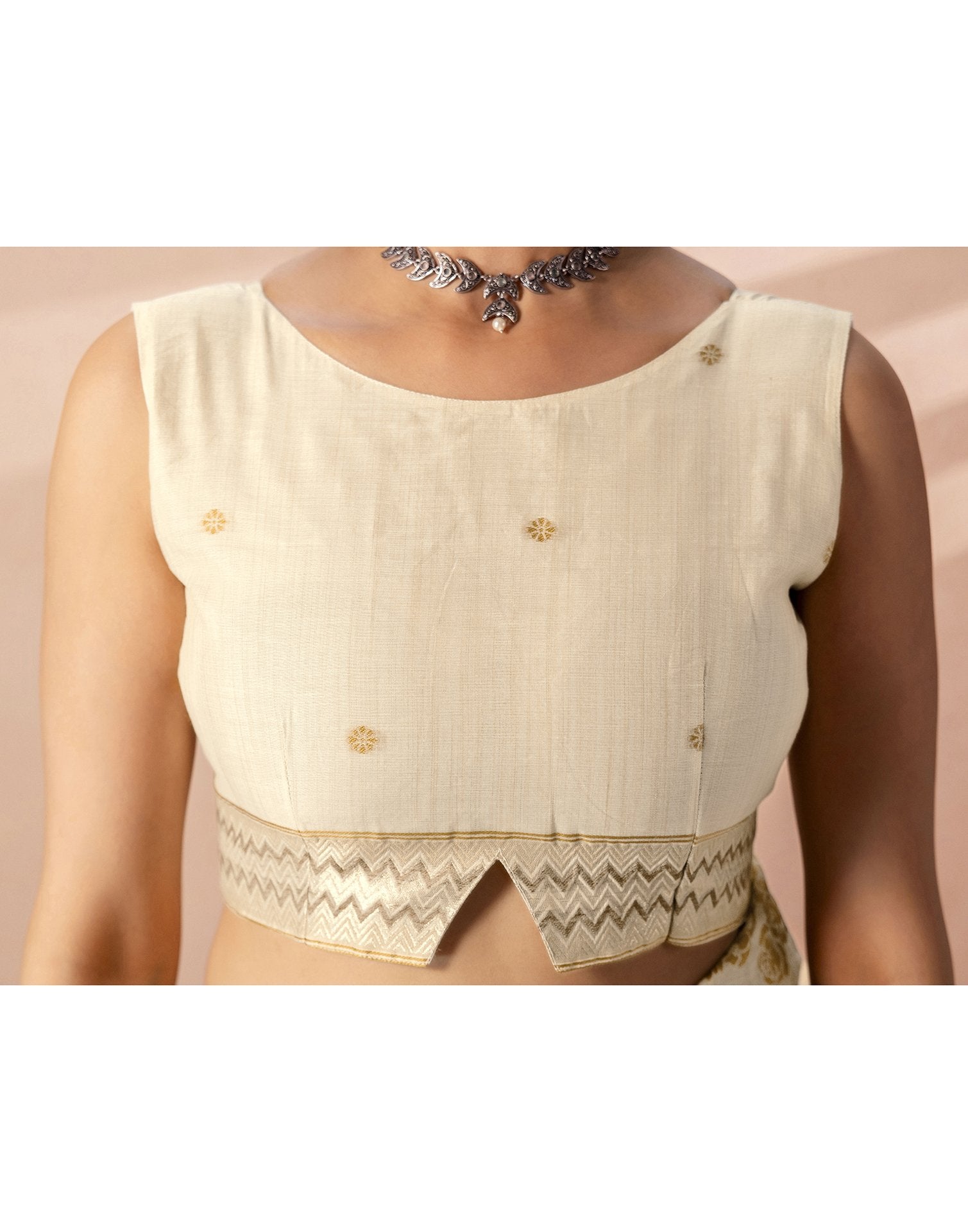 Beige Chanderi Cotton Woven Saree