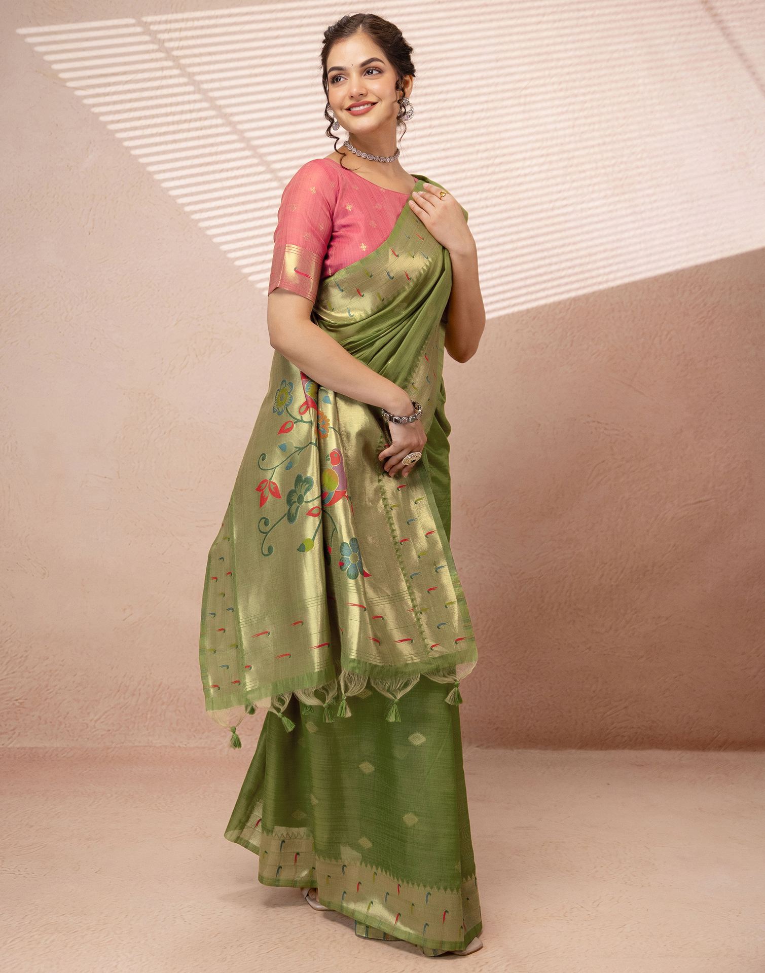 Green Chanderi Cotton Woven Paithani Saree