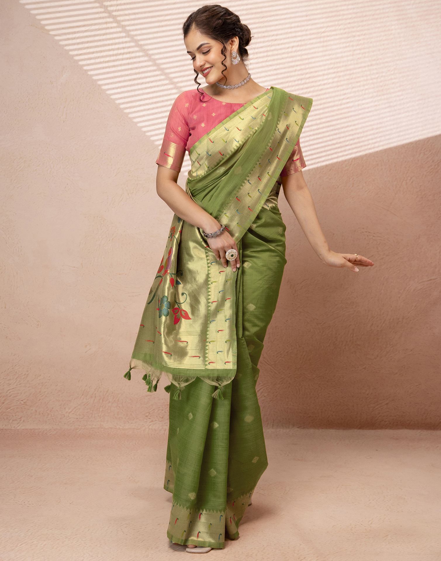 Green Chanderi Cotton Woven Paithani Saree