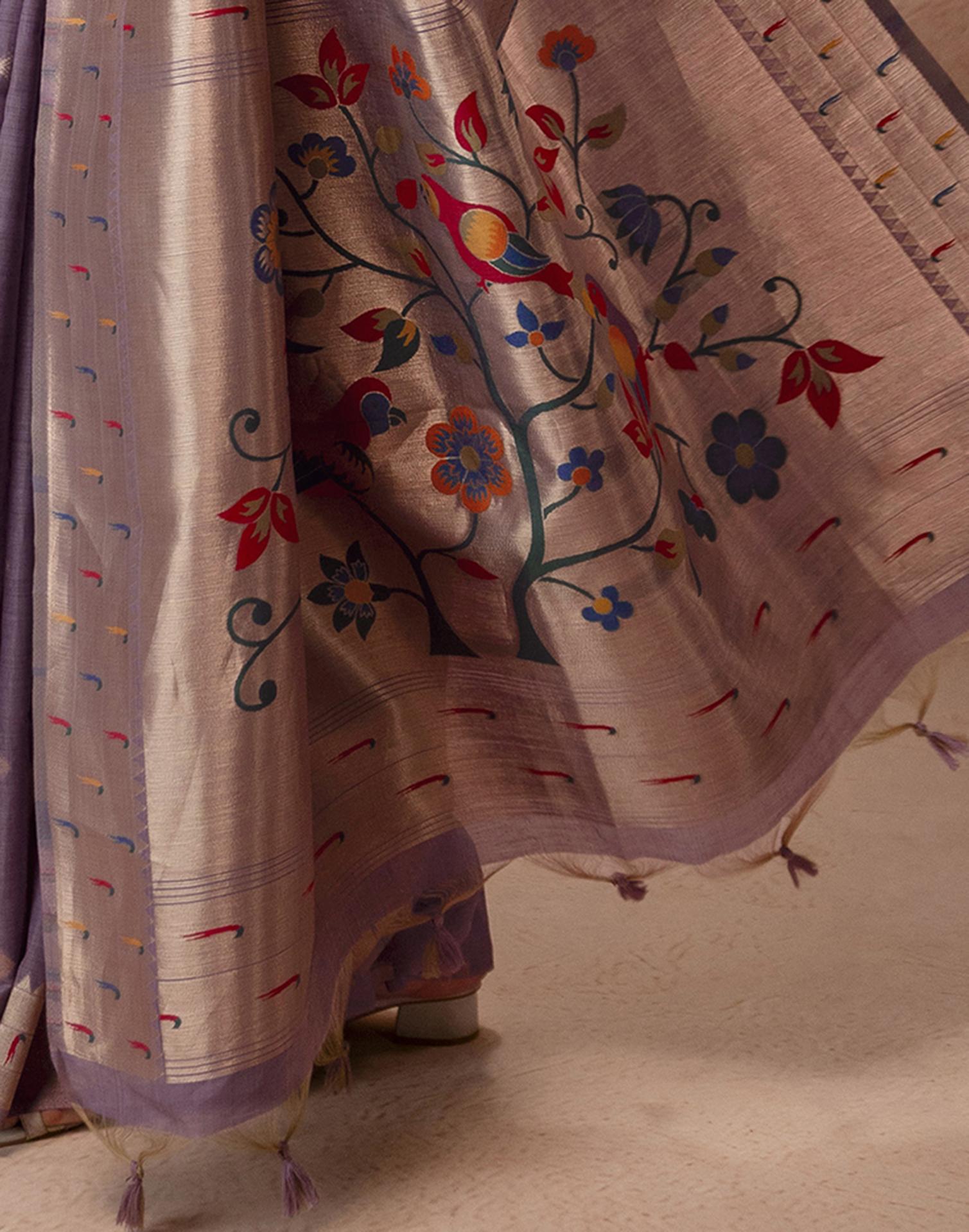 Lavender Chanderi Cotton Woven Paithani Saree