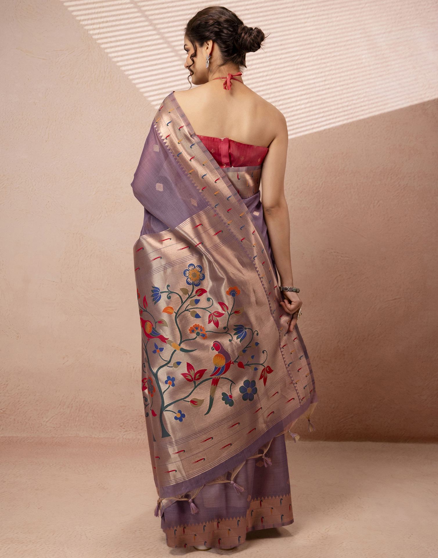 Lavender Chanderi Cotton Woven Paithani Saree