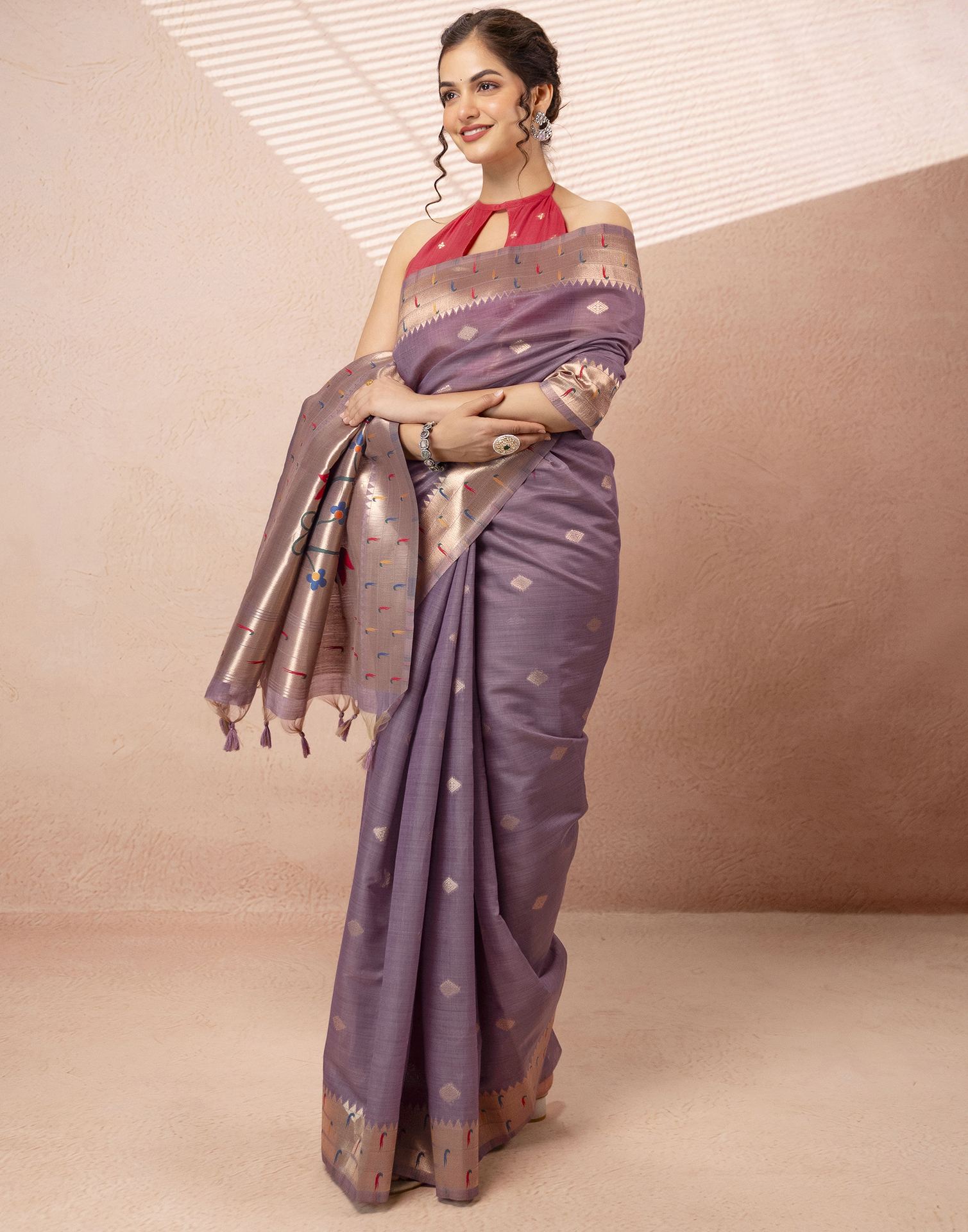 Lavender Chanderi Cotton Woven Paithani Saree