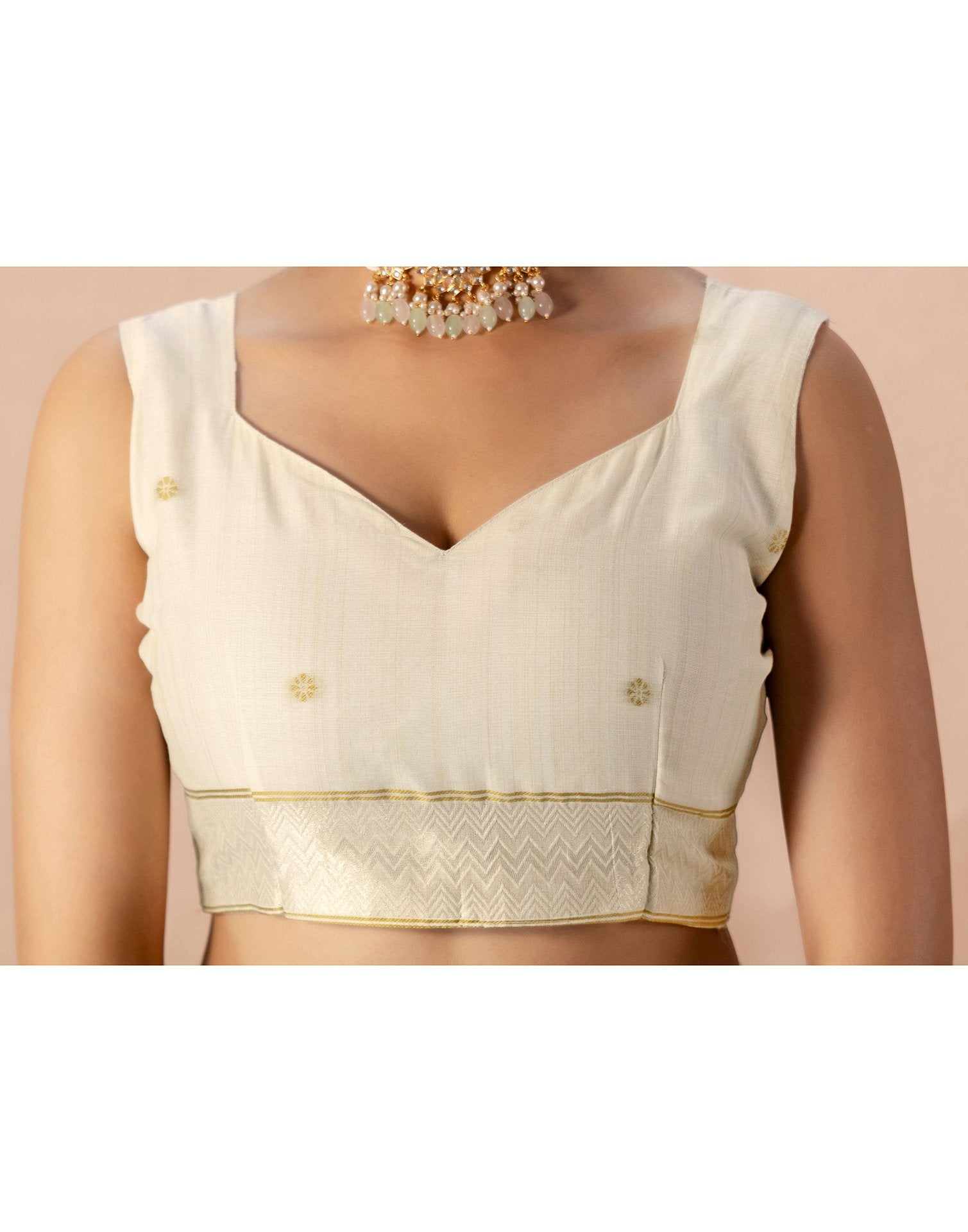 Beige Chanderi Cotton Woven Saree