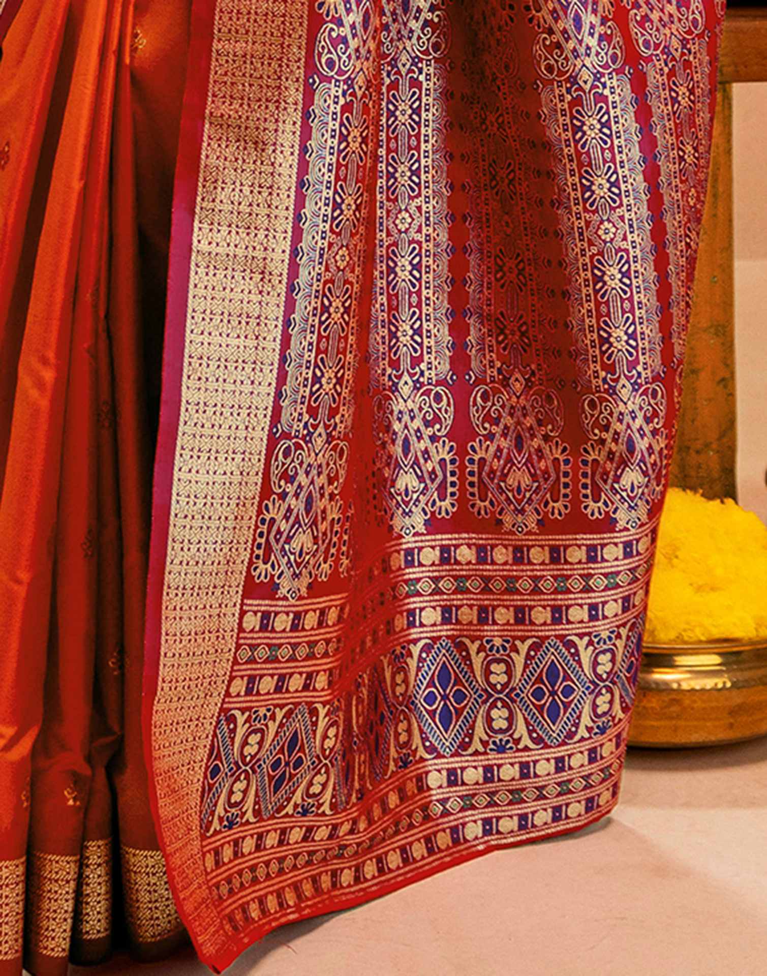 Orange Silk Woven Banarasi Saree