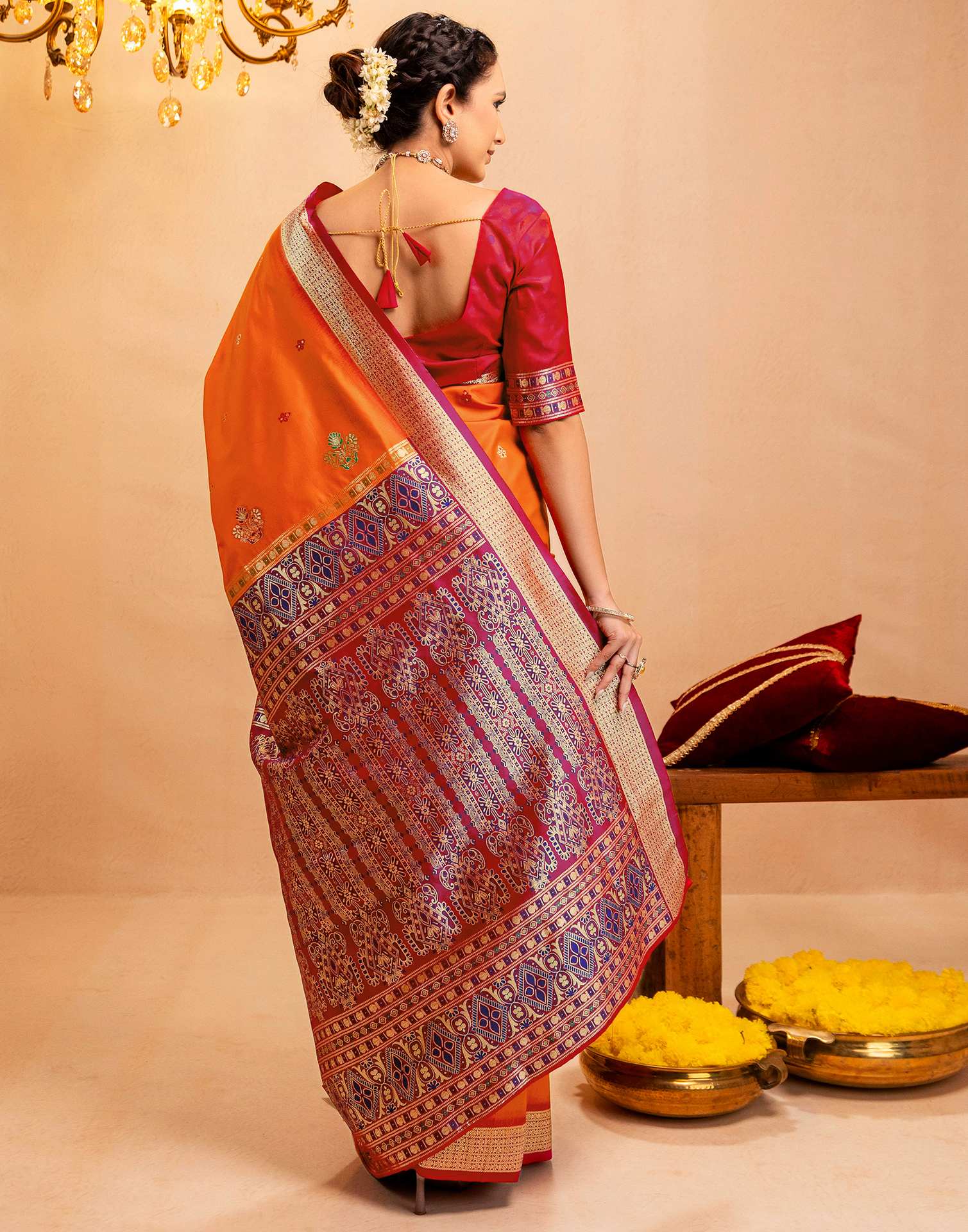 Orange Silk Woven Banarasi Saree
