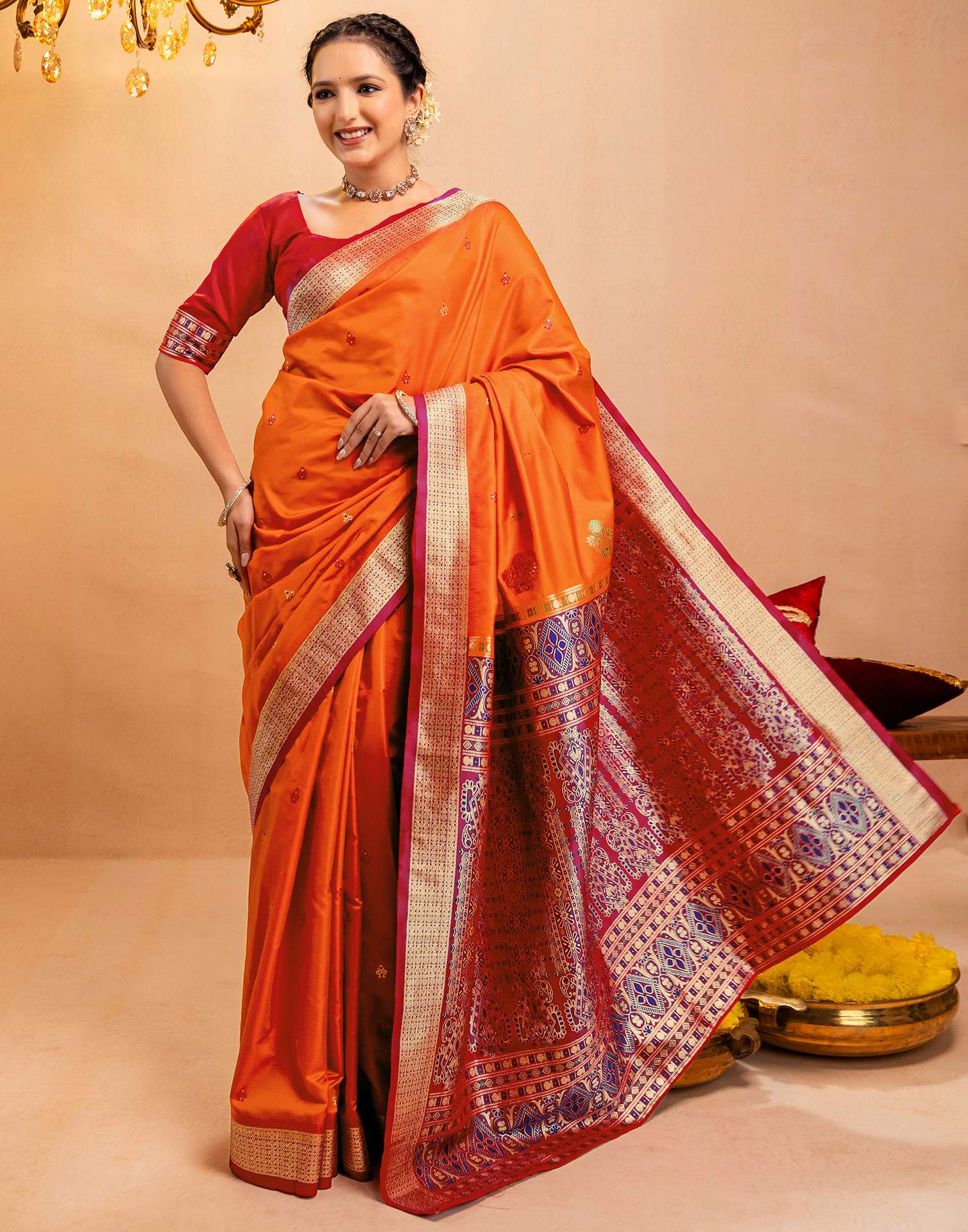 Orange Silk Woven Banarasi Saree