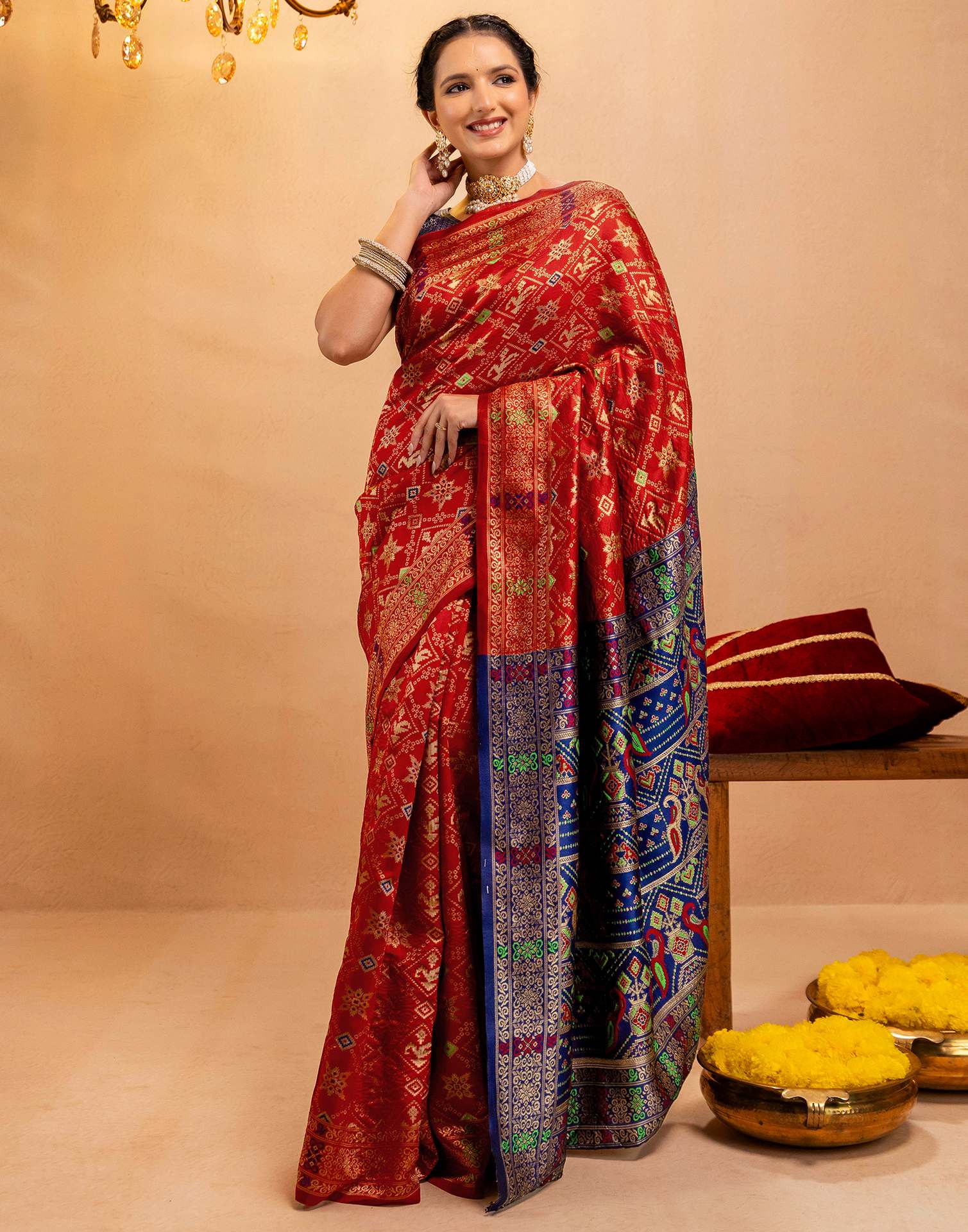 Maroon Silk Woven Patola Saree